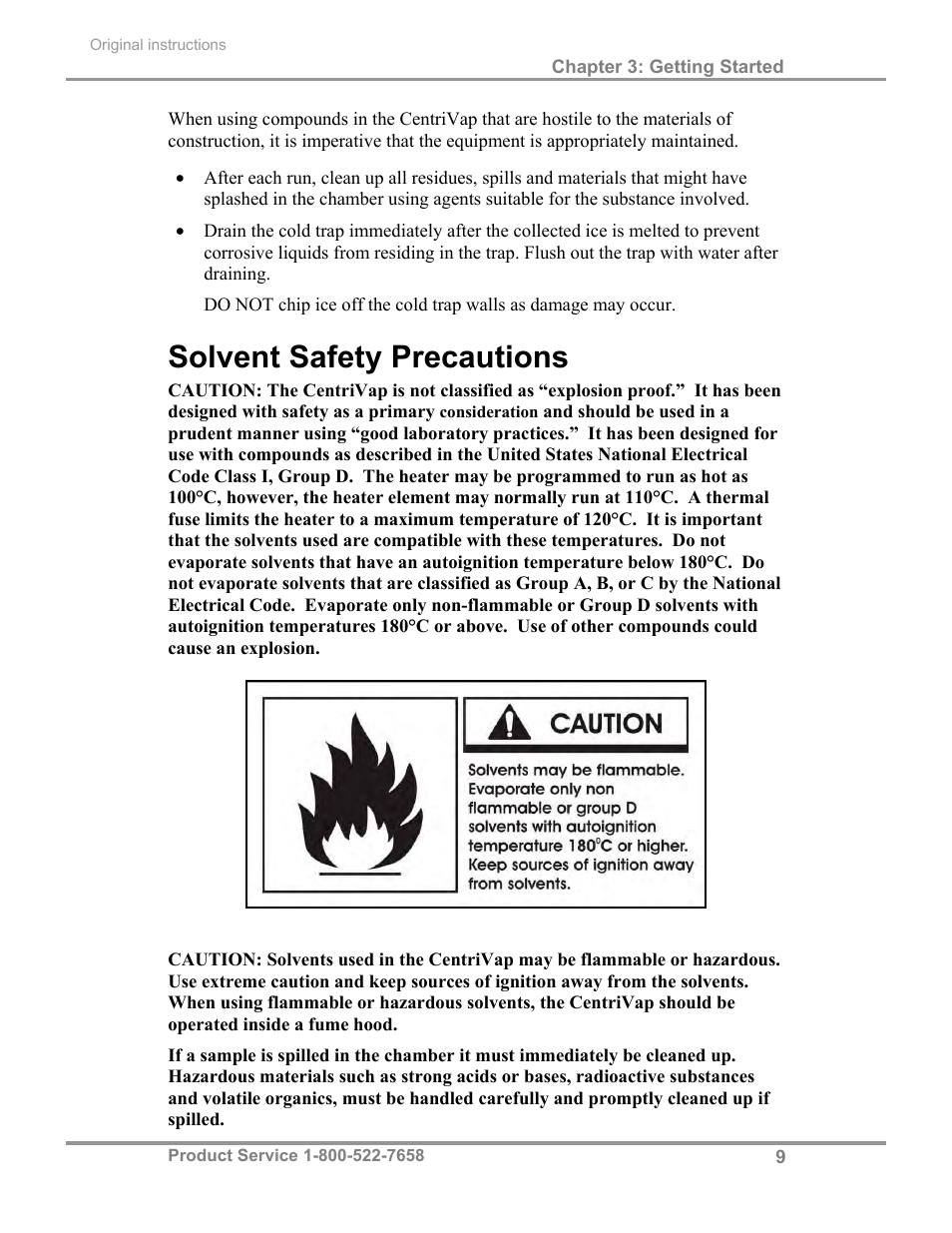 Solvent safety precautions | Labconco CentriVap Complete Vacuum Concentrator 73150 Series User Manual | Page 13 / 38