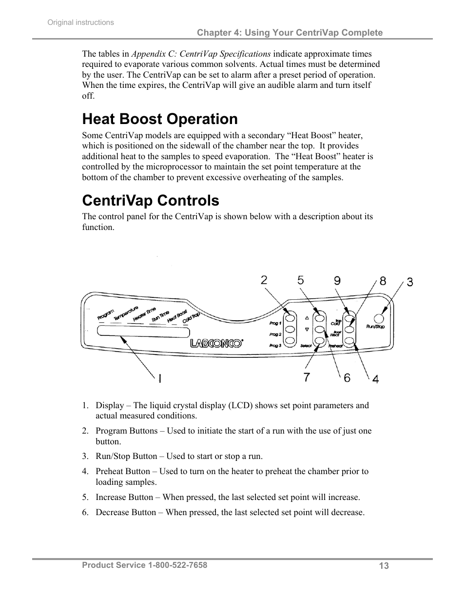 Heat boost operation, Centrivap controls | Labconco CentriVap Complete Vacuum Concentrator 73150 Series User Manual | Page 17 / 38