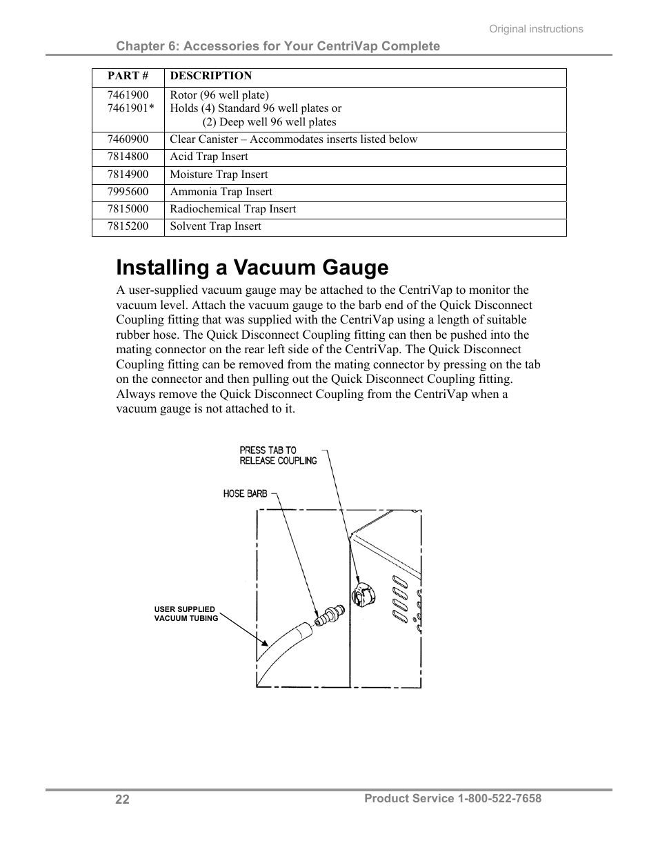 Installing a vacuum gauge | Labconco CentriVap Complete Vacuum Concentrator 73150 Series User Manual | Page 26 / 38