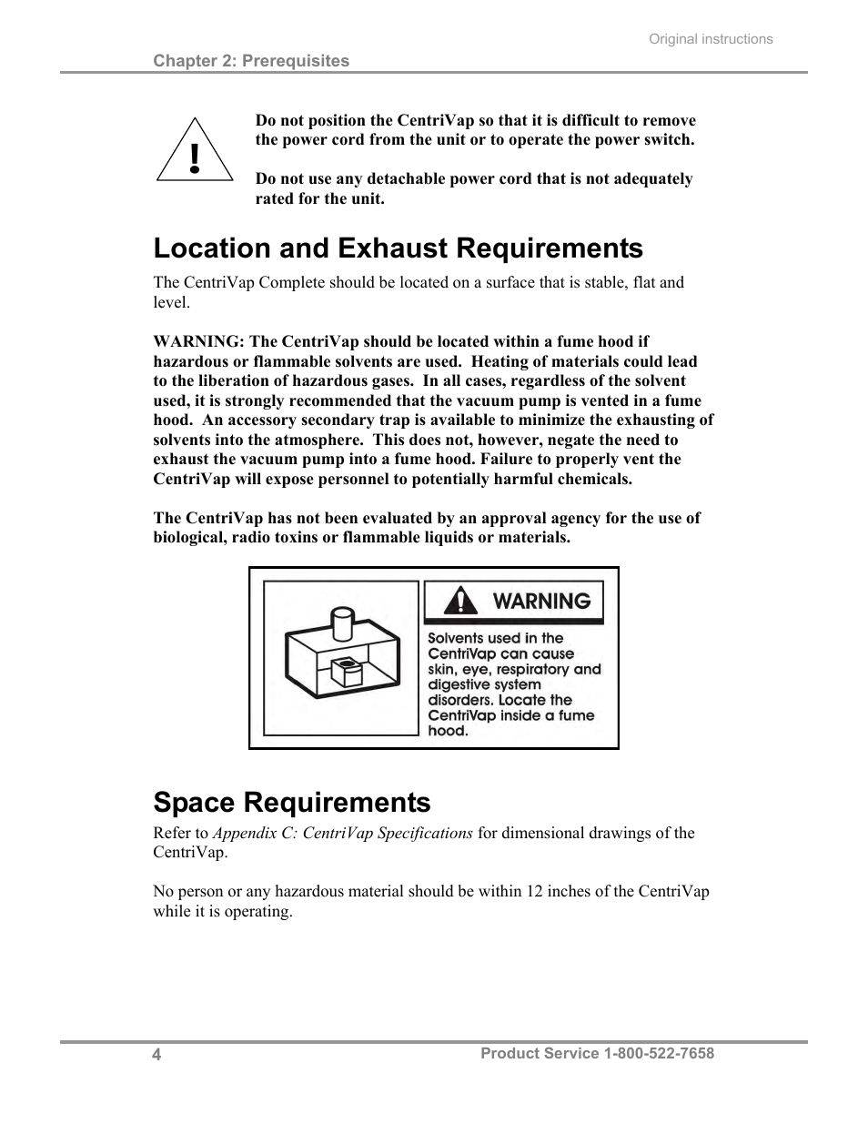 Location and exhaust requirements, Space requirements | Labconco CentriVap Complete Vacuum Concentrator 73150 Series User Manual | Page 8 / 38