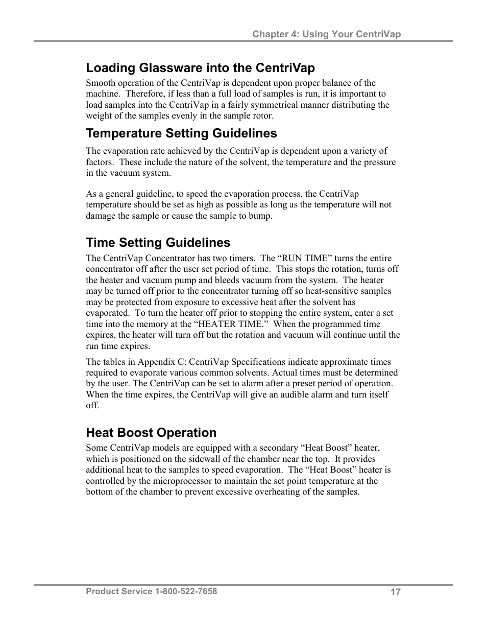 Loading glassware into the centrivap, Temperature setting guidelines, Time setting guidelines | Heat boost operation | Labconco CentriVap Concentrators and Cold Traps 74750 Series User Manual | Page 21 / 53