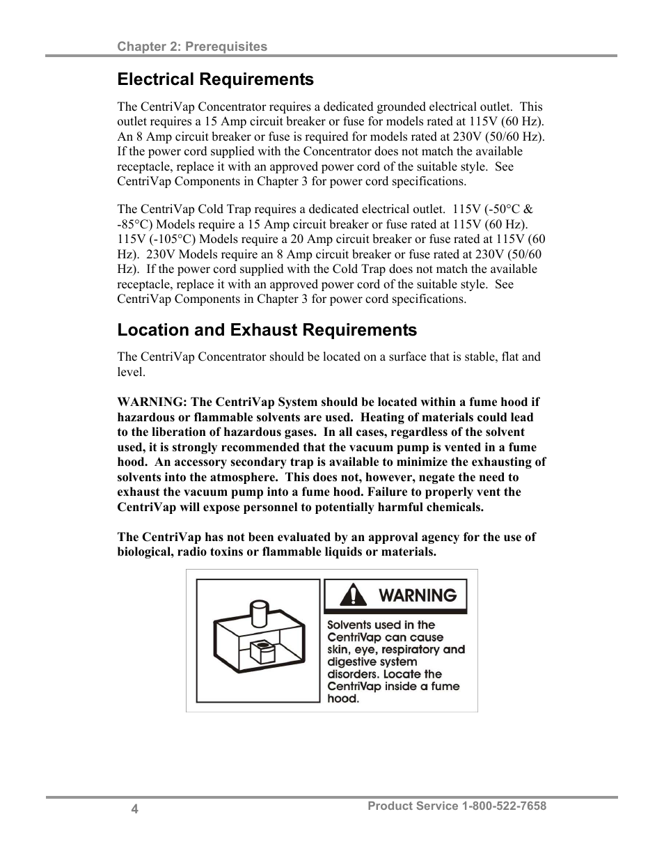 Electrical requirements, Location and exhaust requirements | Labconco CentriVap Concentrators and Cold Traps 74750 Series User Manual | Page 8 / 53