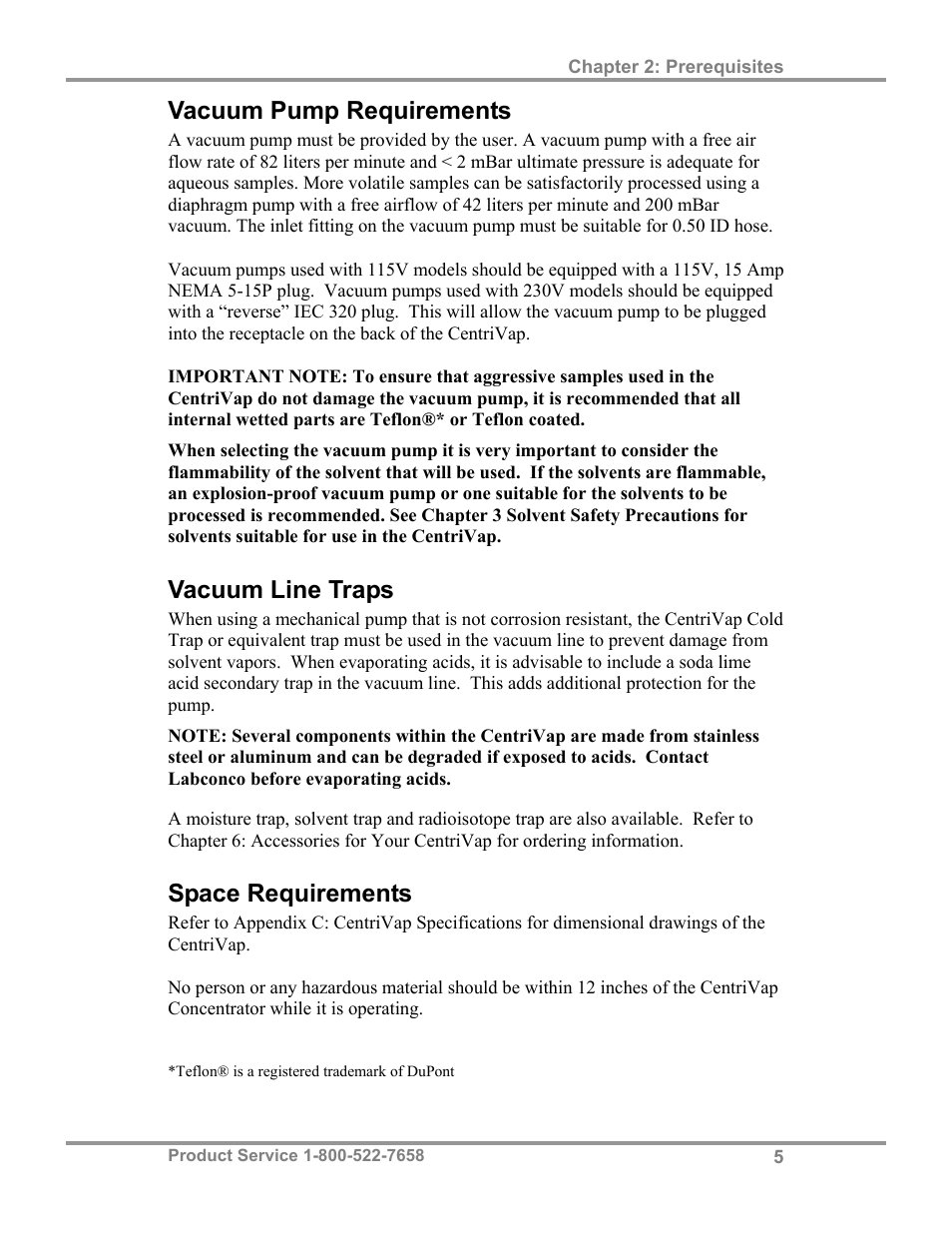 Vacuum pump requirements, Vacuum line traps, Space requirements | Labconco CentriVap Concentrators and Cold Traps 74750 Series User Manual | Page 9 / 53