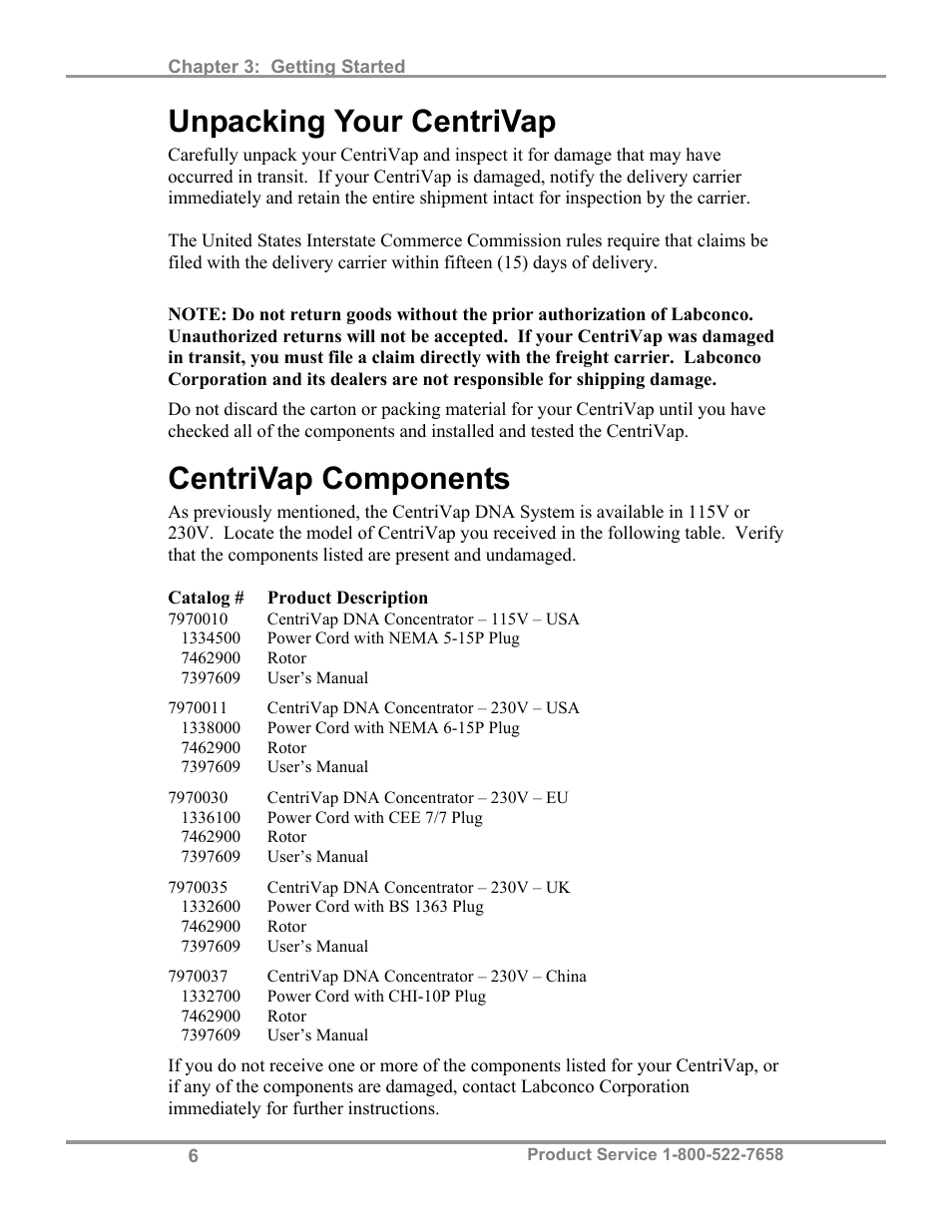 Unpacking your centrivap, Centrivap components | Labconco CentriVa DNA Systems 7970037 User Manual | Page 10 / 36