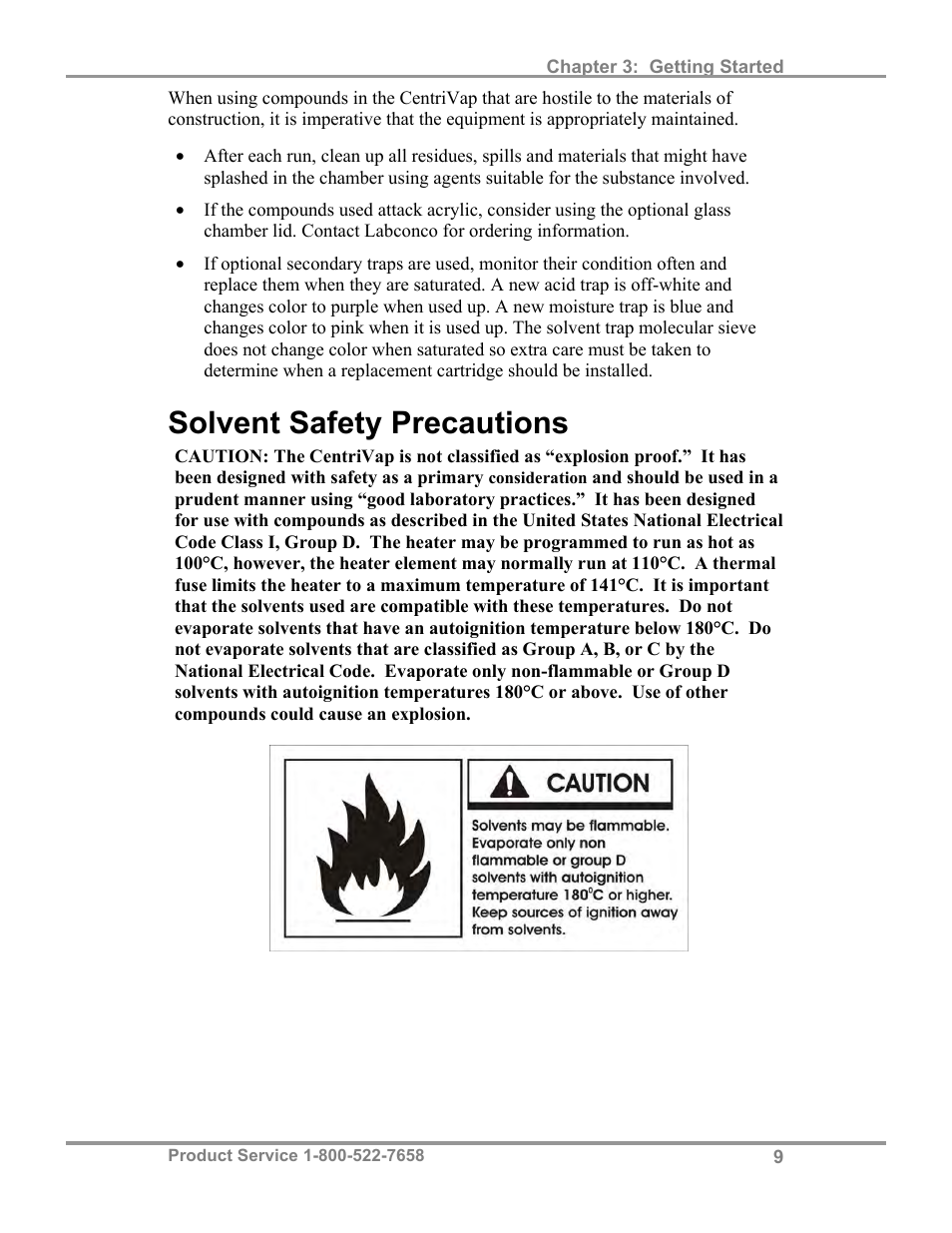 Solvent safety precautions | Labconco CentriVa DNA Systems 7970037 User Manual | Page 13 / 36