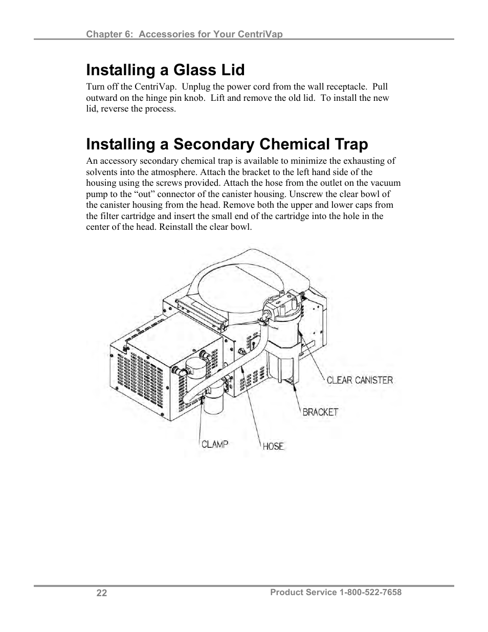 Installing a glass lid, Installing a secondary chemical trap | Labconco CentriVa DNA Systems 7970037 User Manual | Page 26 / 36