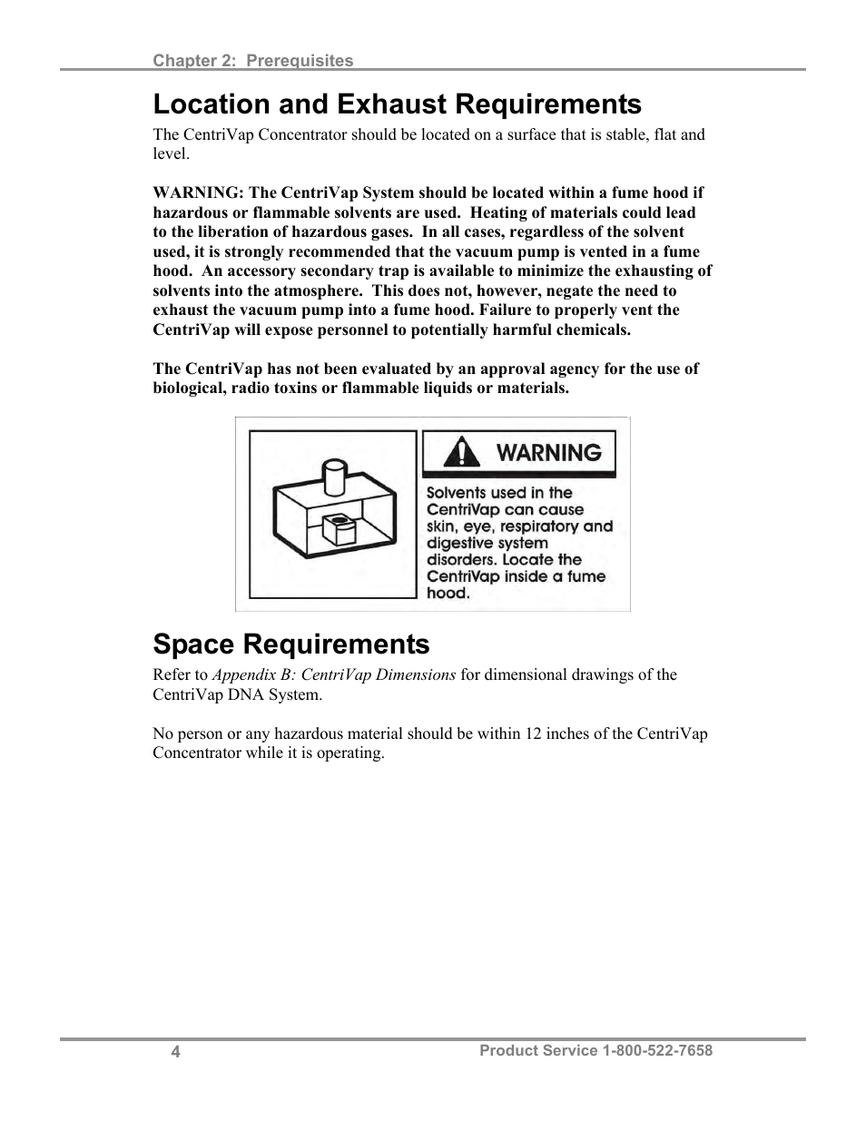 Location and exhaust requirements, Space requirements | Labconco CentriVa DNA Systems 7970037 User Manual | Page 8 / 36