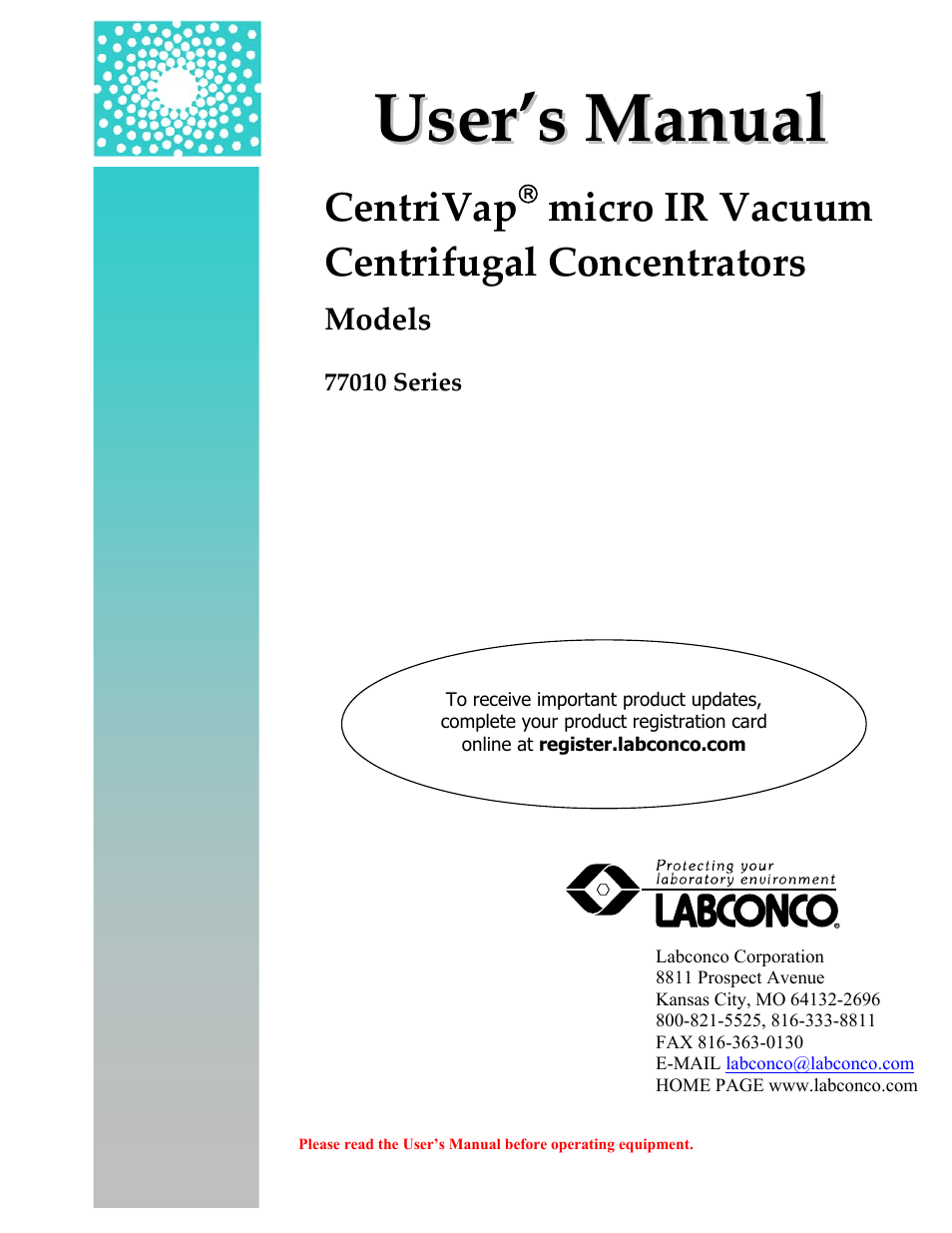 Labconco CentriVap micro IR Vacuum Concentrators 77010 Series User Manual | 30 pages