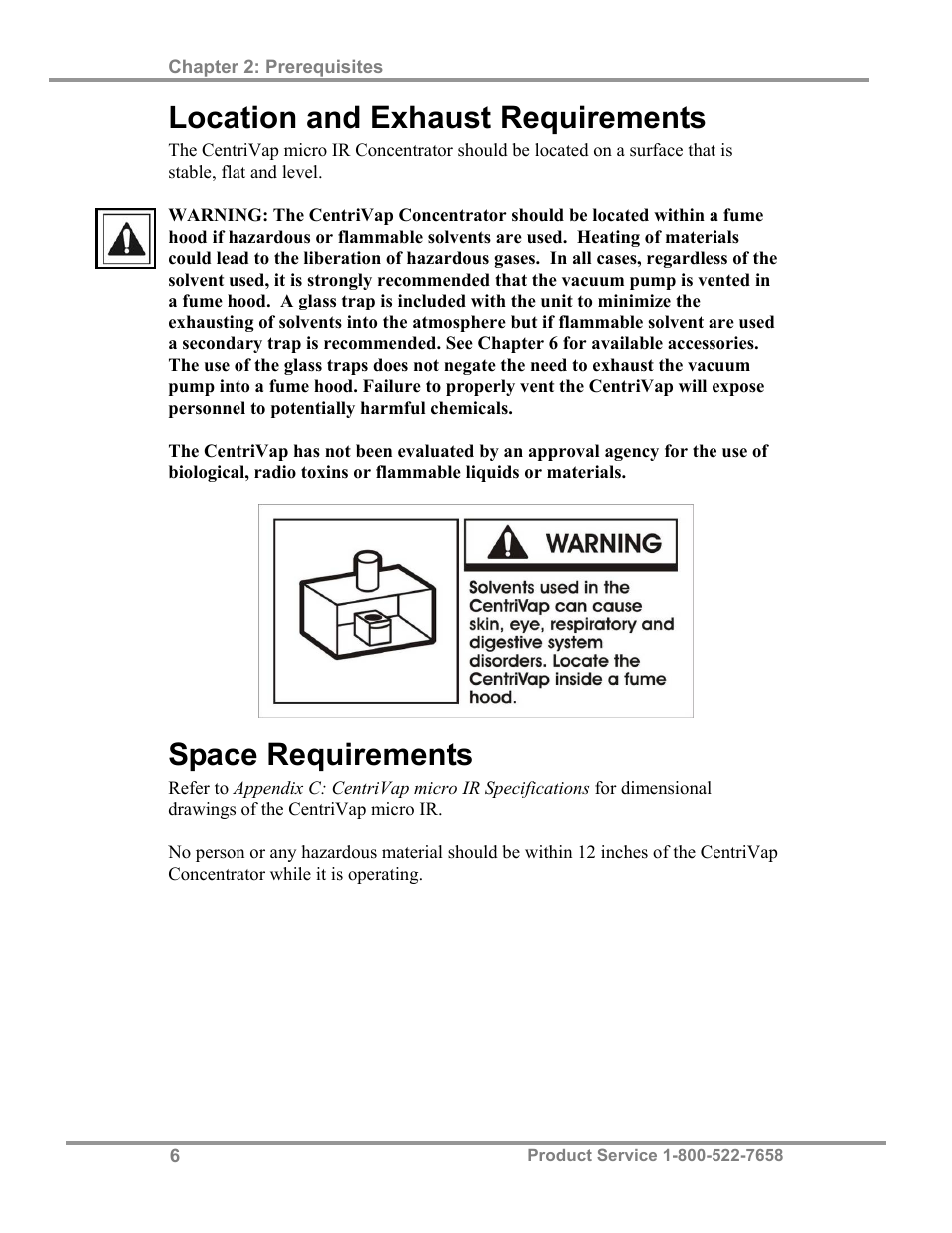 Location and exhaust requirements, Space requirements | Labconco CentriVap micro IR Vacuum Concentrators 77010 Series User Manual | Page 10 / 30