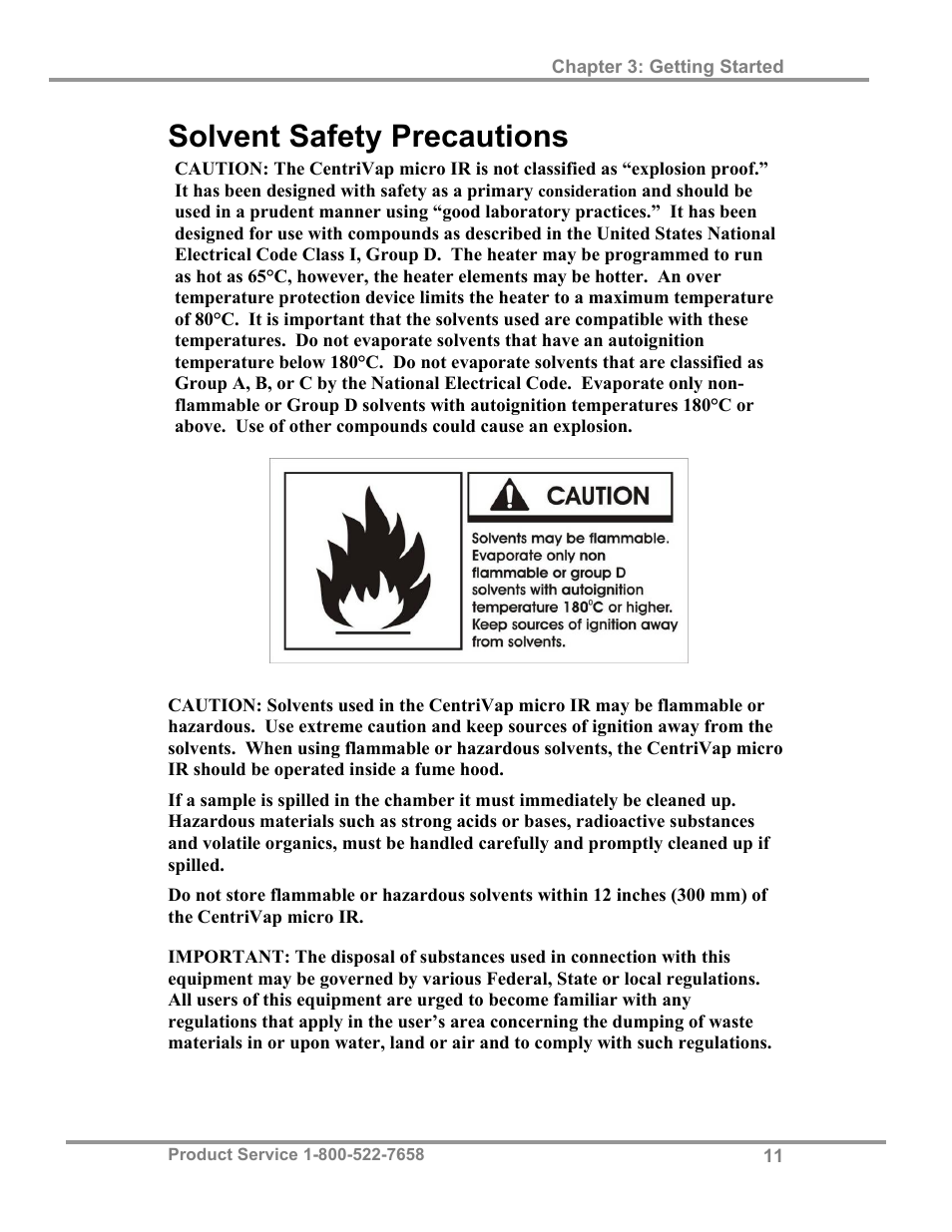 Solvent safety precautions | Labconco CentriVap micro IR Vacuum Concentrators 77010 Series User Manual | Page 15 / 30