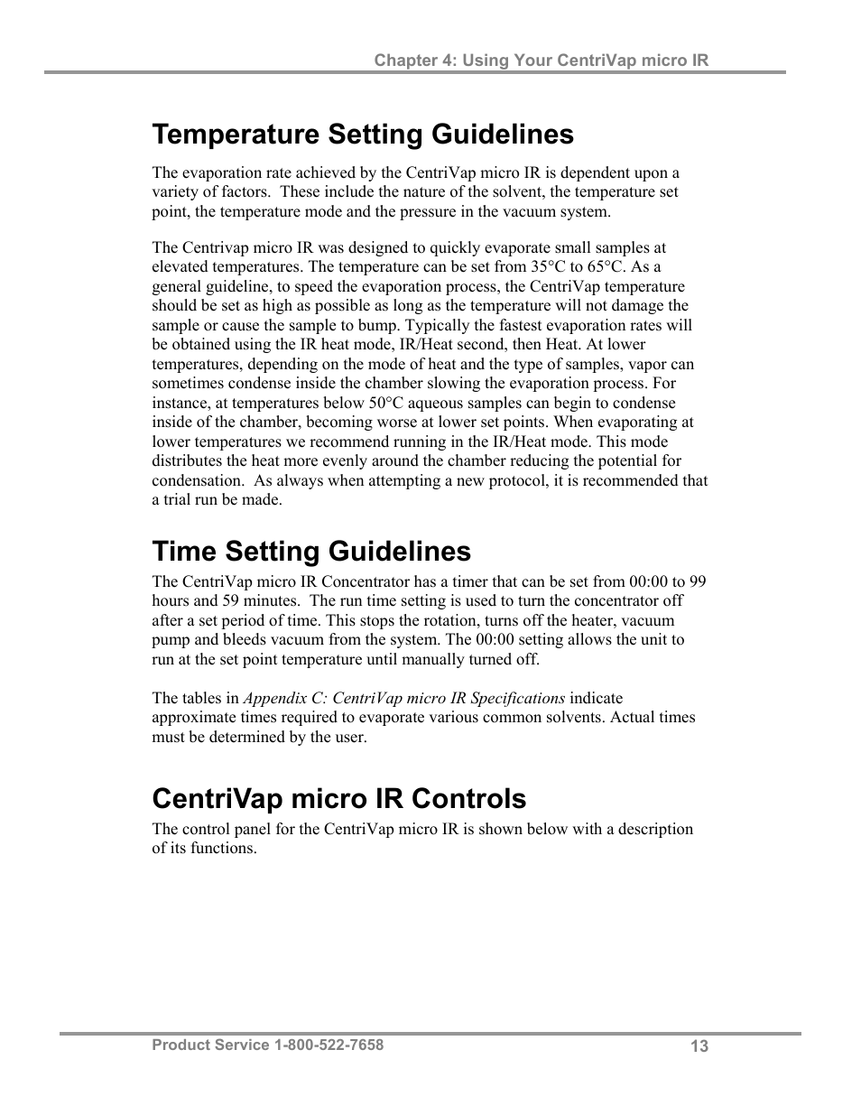 Temperature setting guidelines, Time setting guidelines, Centrivap micro ir controls | Labconco CentriVap micro IR Vacuum Concentrators 77010 Series User Manual | Page 17 / 30