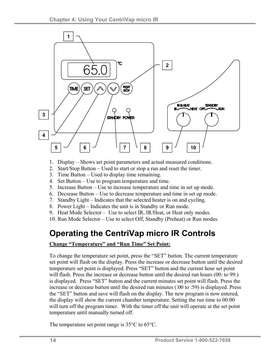 Operating the centrivap micro ir controls | Labconco CentriVap micro IR Vacuum Concentrators 77010 Series User Manual | Page 18 / 30