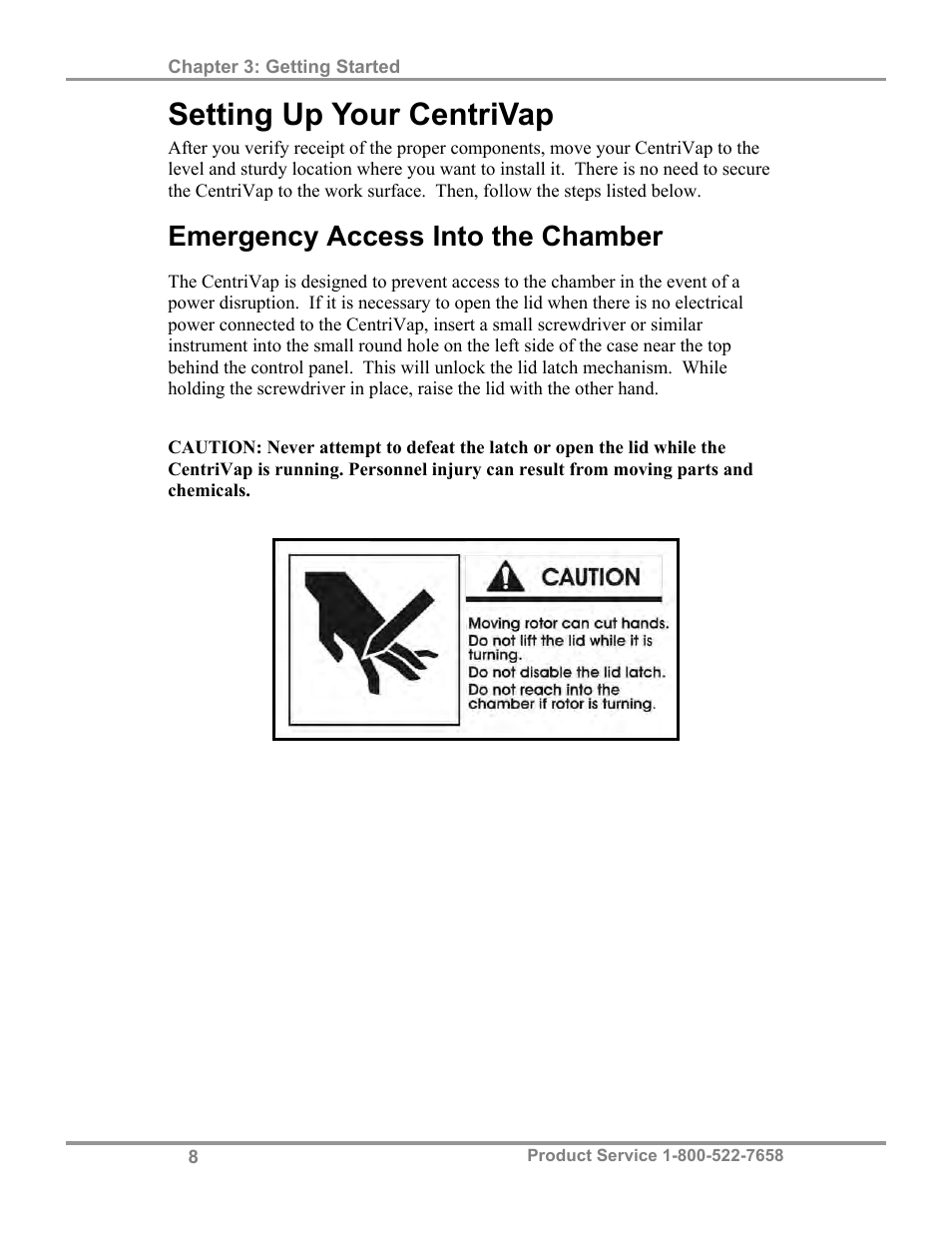Setting up your centrivap, Emergency access into the chamber | Labconco CentriVap Mobile Systems 7812014 User Manual | Page 12 / 47