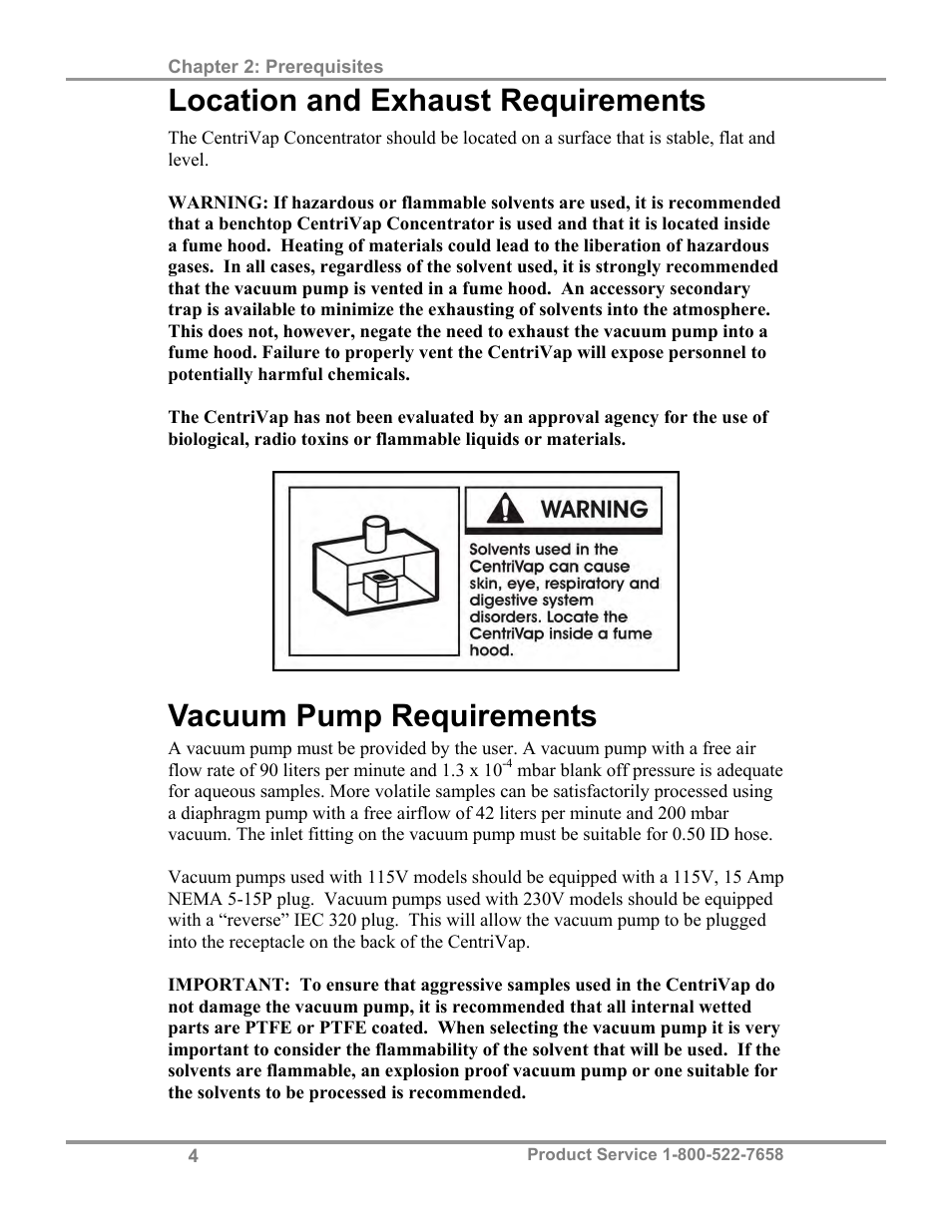 Location and exhaust requirements, Vacuum pump requirements | Labconco CentriVap Mobile Systems 7812014 User Manual | Page 8 / 47