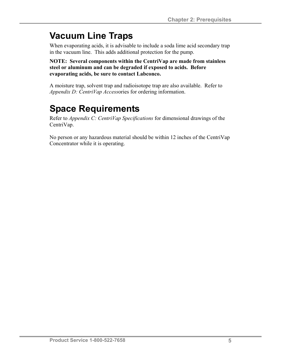 Vacuum line traps, Space requirements | Labconco CentriVap Mobile Systems 7812014 User Manual | Page 9 / 47