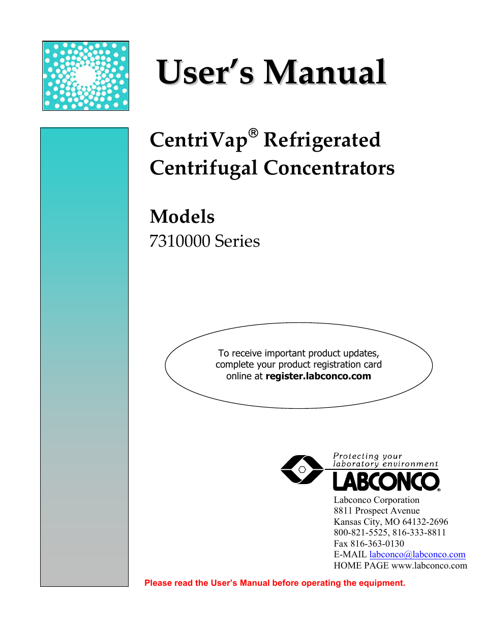 Labconco CentriVap Refrigerated Centrifugal Concentrators 7310000 Series User Manual | 40 pages