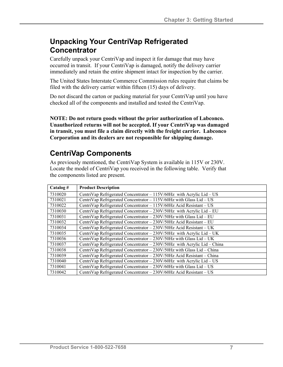 Unpacking your centrivap refrigerated concentrator, Centrivap components | Labconco CentriVap Refrigerated Centrifugal Concentrators 7310000 Series User Manual | Page 11 / 40