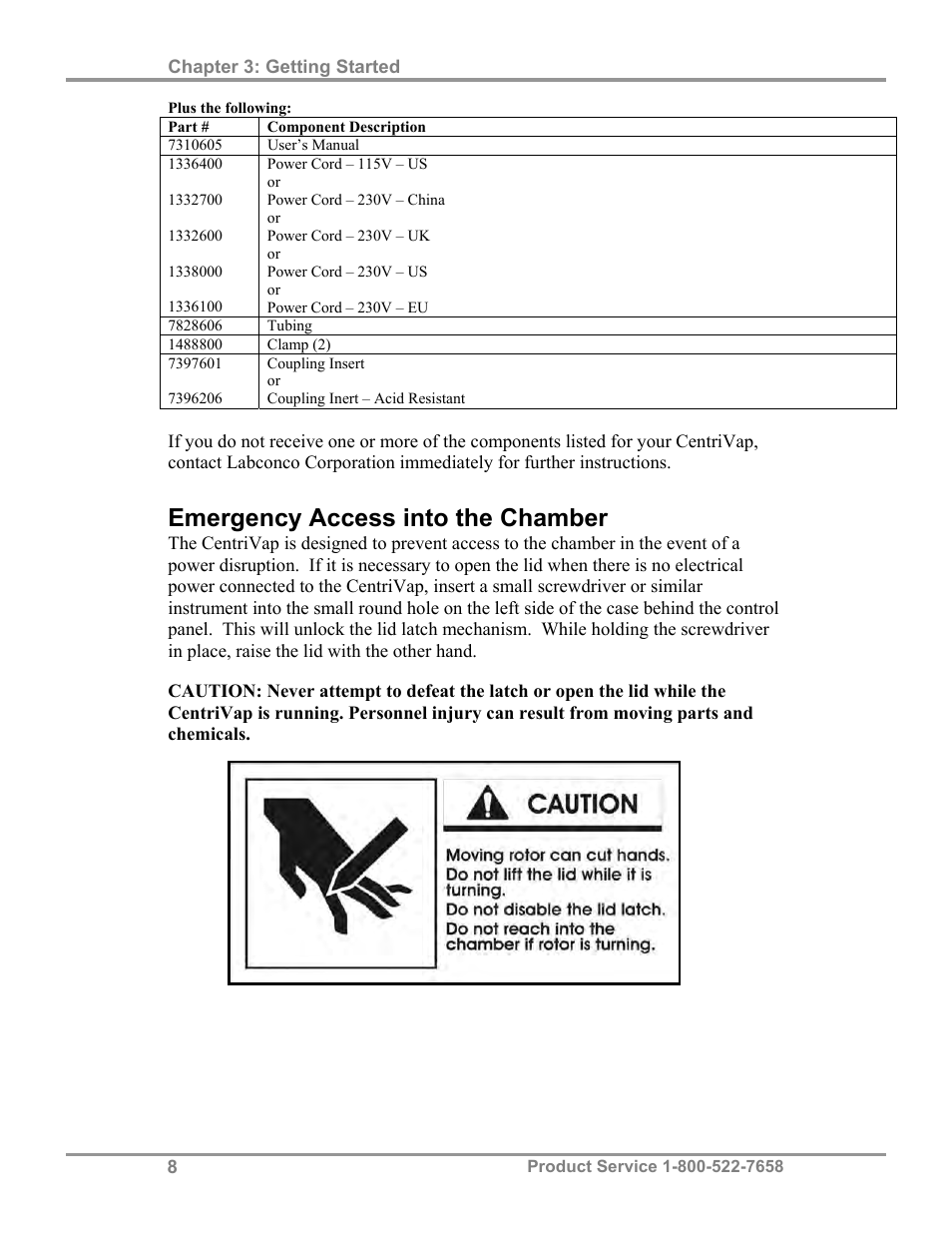 Emergency access into the chamber | Labconco CentriVap Refrigerated Centrifugal Concentrators 7310000 Series User Manual | Page 12 / 40