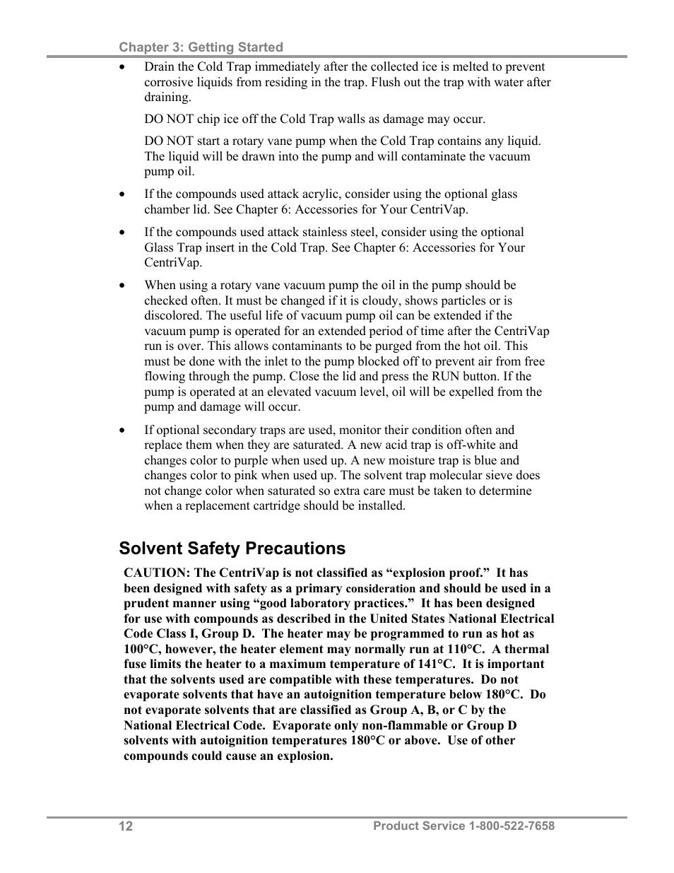 Solvent safety precautions | Labconco CentriVap Refrigerated Centrifugal Concentrators 7310000 Series User Manual | Page 16 / 40