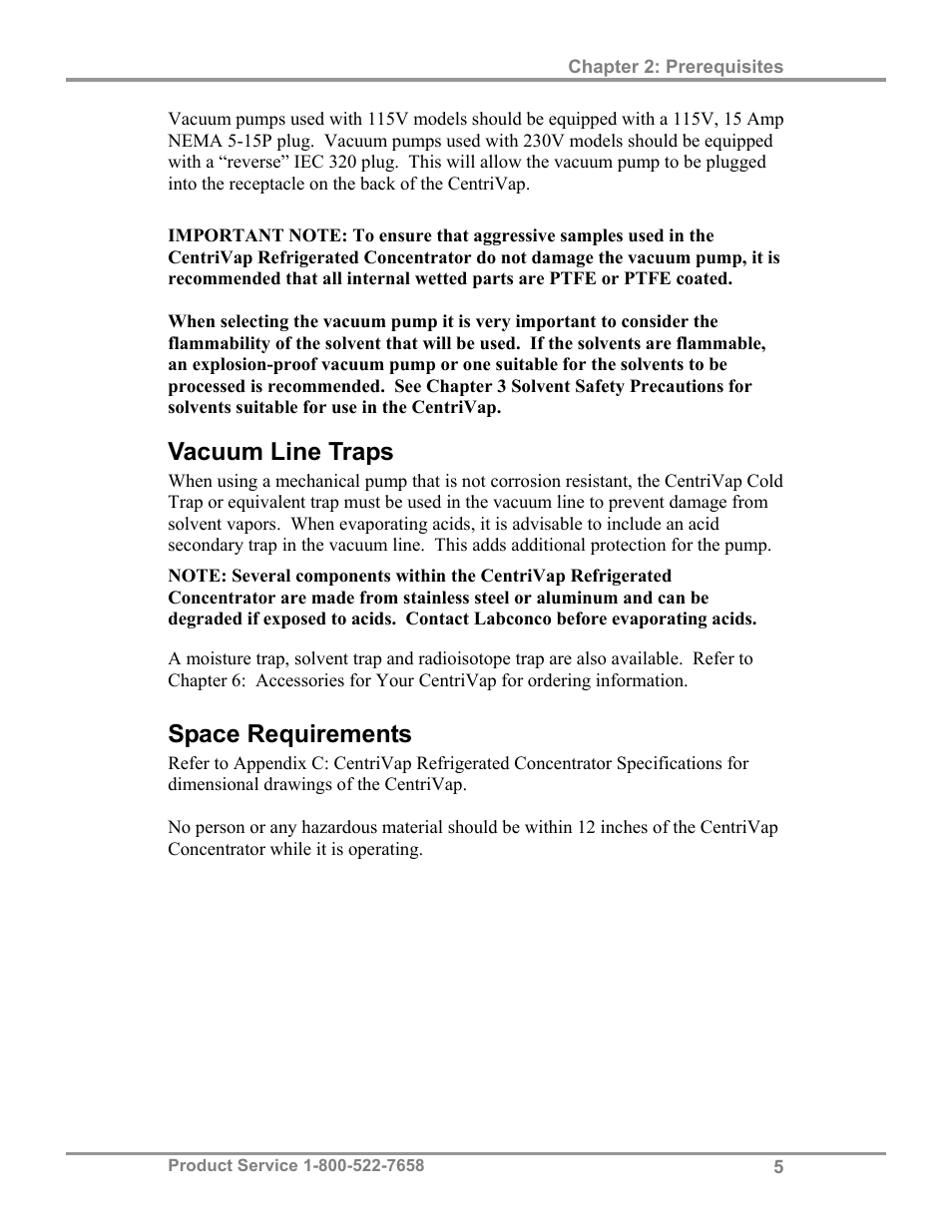 Vacuum line traps, Space requirements | Labconco CentriVap Refrigerated Centrifugal Concentrators 7310000 Series User Manual | Page 9 / 40