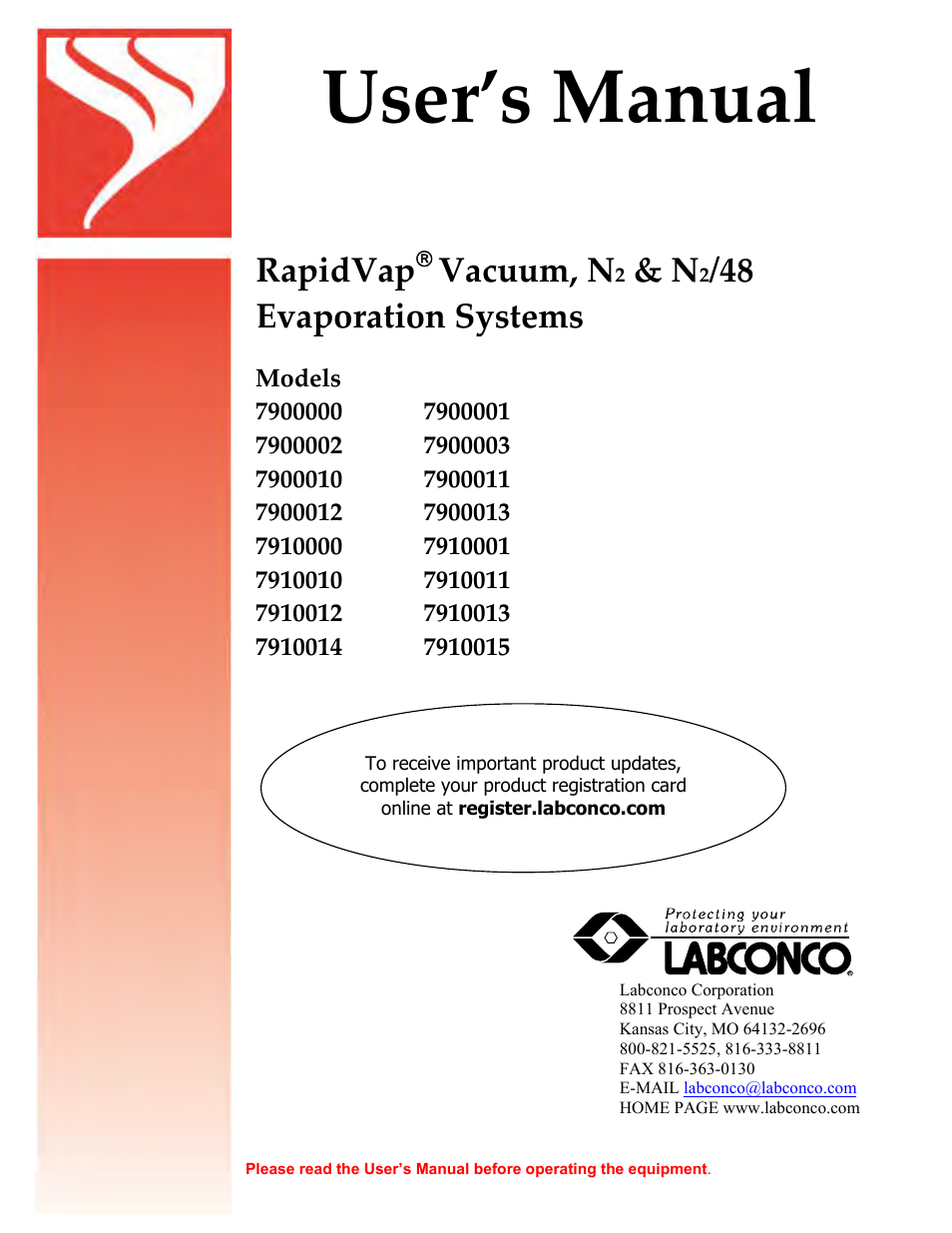 Labconco RapidVap Vacuum, N2 and N2/48 Evaporation Systems 7910015 User Manual | 87 pages