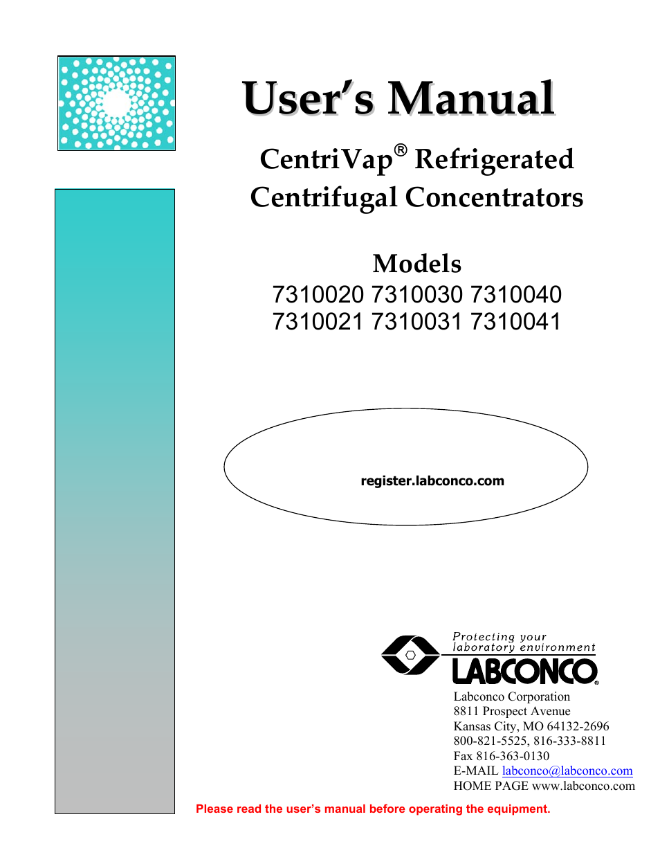 Labconco Refrigerated CentriVap Centrifugal Concentrators 7310041 User Manual | 38 pages