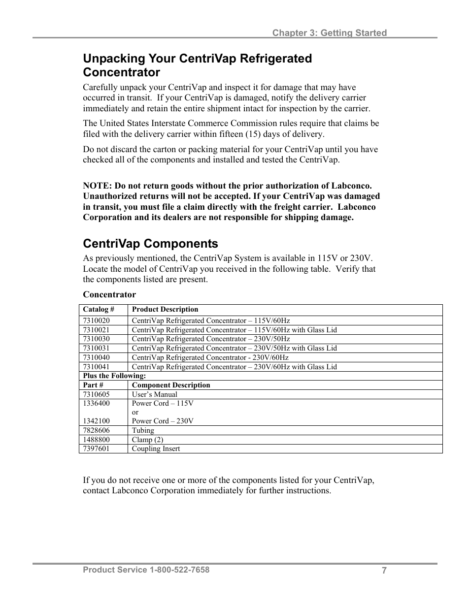 Unpacking your centrivap refrigerated concentrator, Centrivap components | Labconco Refrigerated CentriVap Centrifugal Concentrators 7310041 User Manual | Page 11 / 38