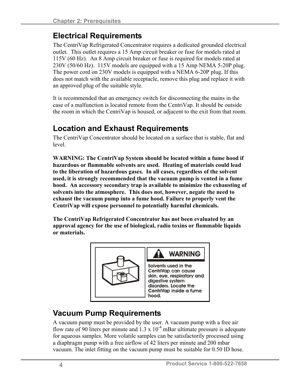 Electrical requirements, Location and exhaust requirements, Vacuum pump requirements | Labconco Refrigerated CentriVap Centrifugal Concentrators 7310041 User Manual | Page 8 / 38