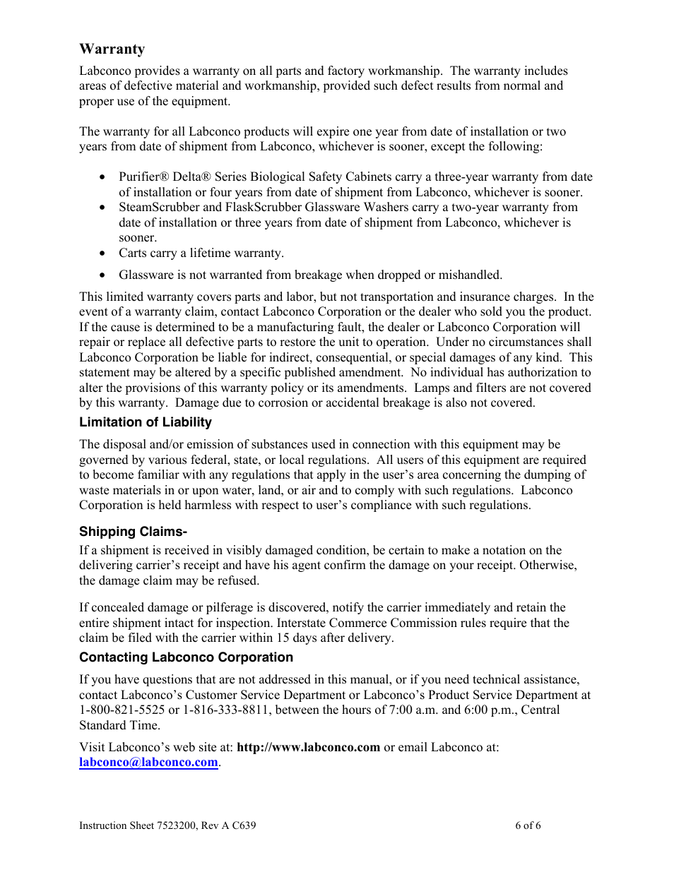 Labconco Dry Ice Benchtop Freeze Dry System 7522700 User Manual | Page 6 / 6