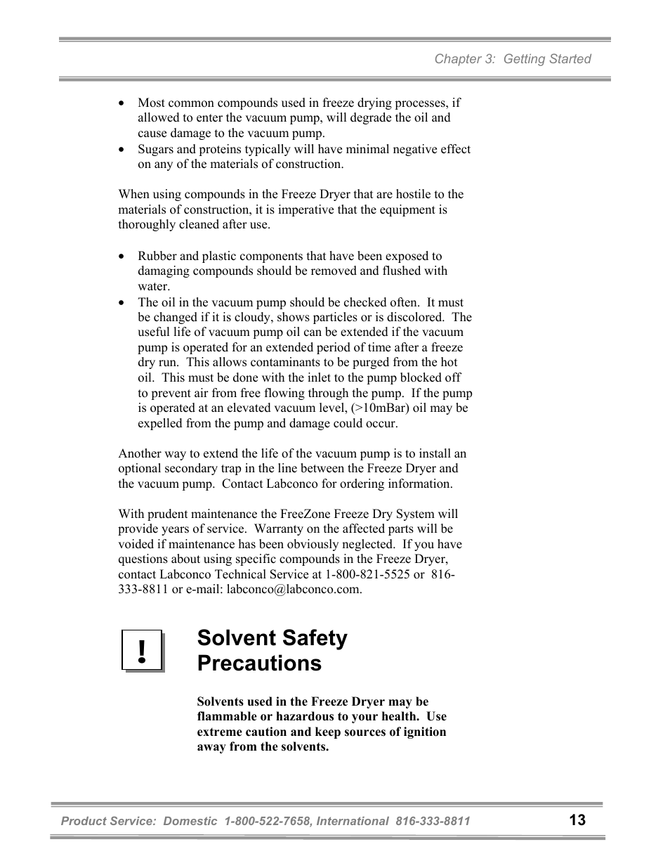 Solvent safety precautions | Labconco FreeZone 1 Liter Benchtop Freeze Dry Systems 7740071 User Manual | Page 17 / 51