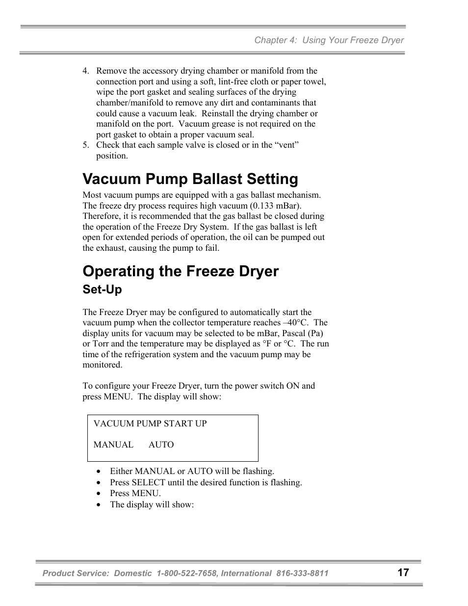 Vacuum pump ballast setting, Operating the freeze dryer, Set-up | Labconco FreeZone 1 Liter Benchtop Freeze Dry Systems 7740071 User Manual | Page 21 / 51