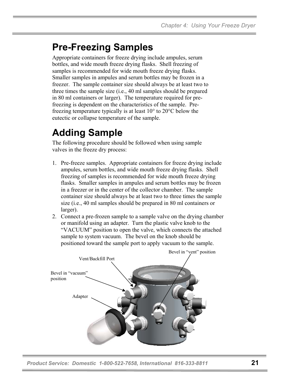 Pre-freezing samples, Adding sample | Labconco FreeZone 1 Liter Benchtop Freeze Dry Systems 7740071 User Manual | Page 25 / 51