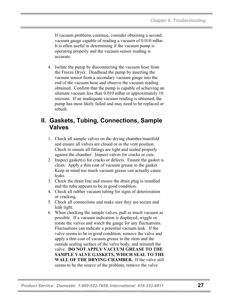 Ii. gaskets, tubing, connections, sample valves | Labconco FreeZone 1 Liter Benchtop Freeze Dry Systems 7740071 User Manual | Page 31 / 51