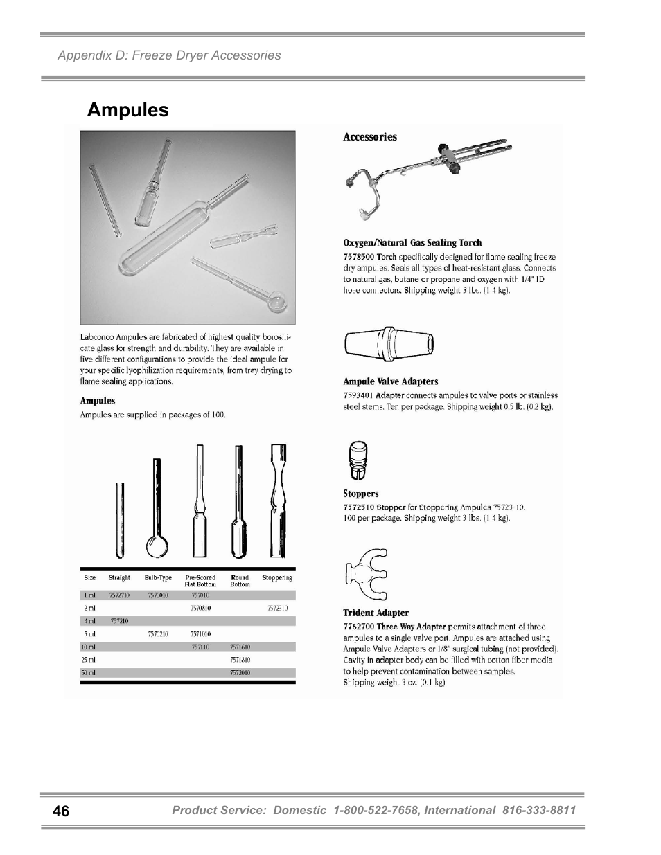 Ampules | Labconco FreeZone 1 Liter Benchtop Freeze Dry Systems 7740071 User Manual | Page 50 / 51