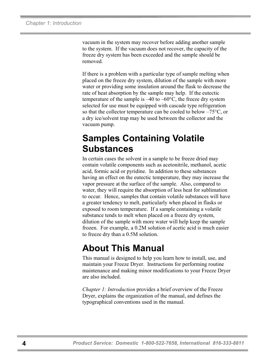 Samples containing volatile substances, About this manual | Labconco FreeZone 1 Liter Benchtop Freeze Dry Systems 7740071 User Manual | Page 8 / 51