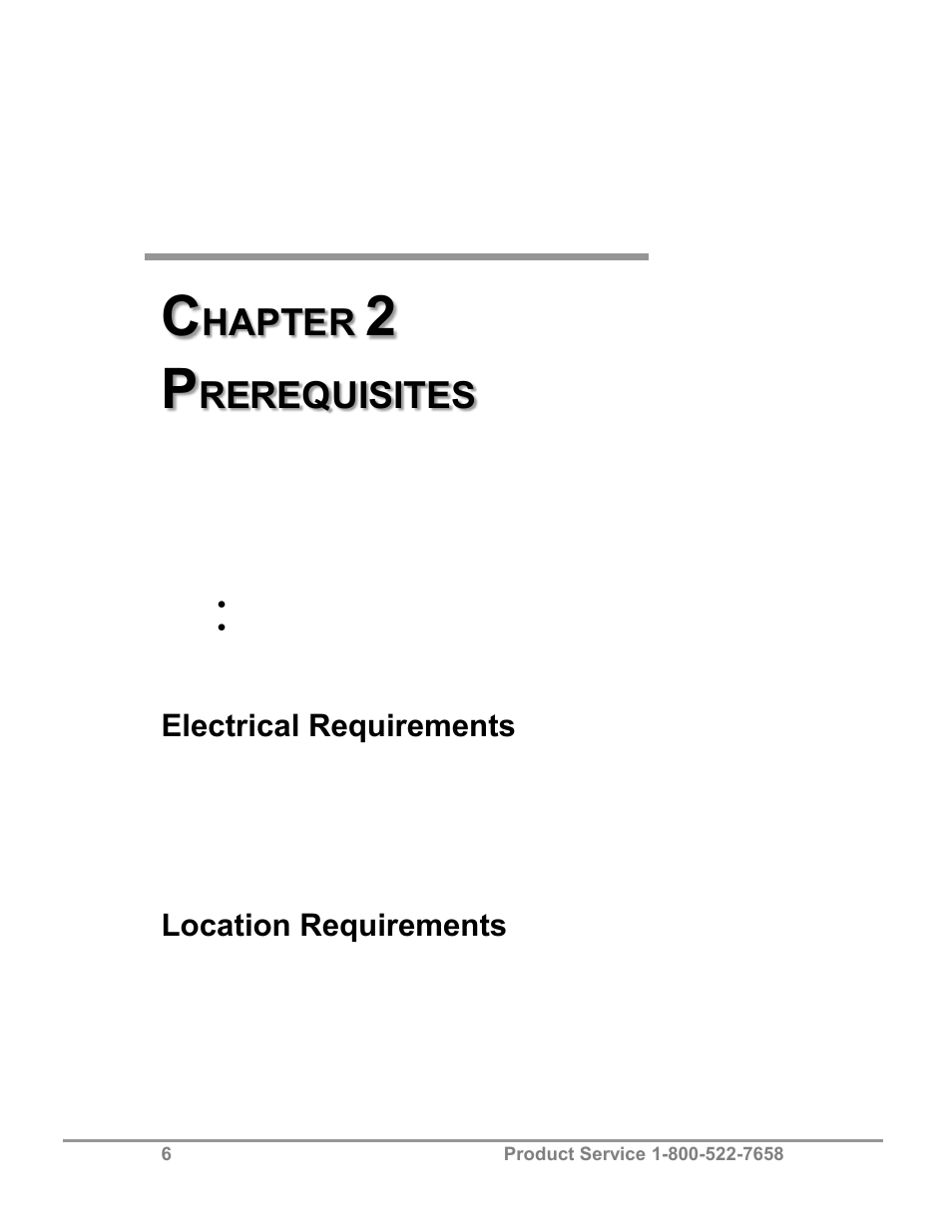 Hapter, Rerequisites, Electrical requirements | Location requirements | Labconco FreeZone 2.5 Liter Freeze Dry Systems 76705 Series User Manual | Page 10 / 64