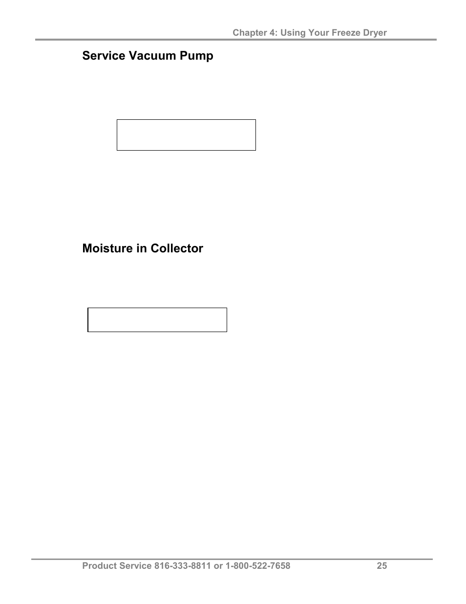 Service vacuum pump, Moisture in collector | Labconco FreeZone 2.5 Liter Freeze Dry Systems 76705 Series User Manual | Page 29 / 64