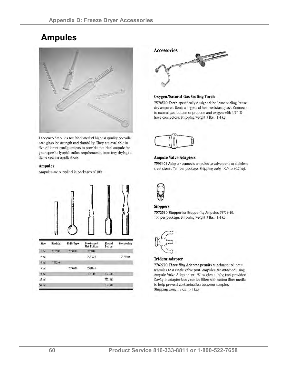 Ampules | Labconco FreeZone 2.5 Liter Freeze Dry Systems 76705 Series User Manual | Page 64 / 64