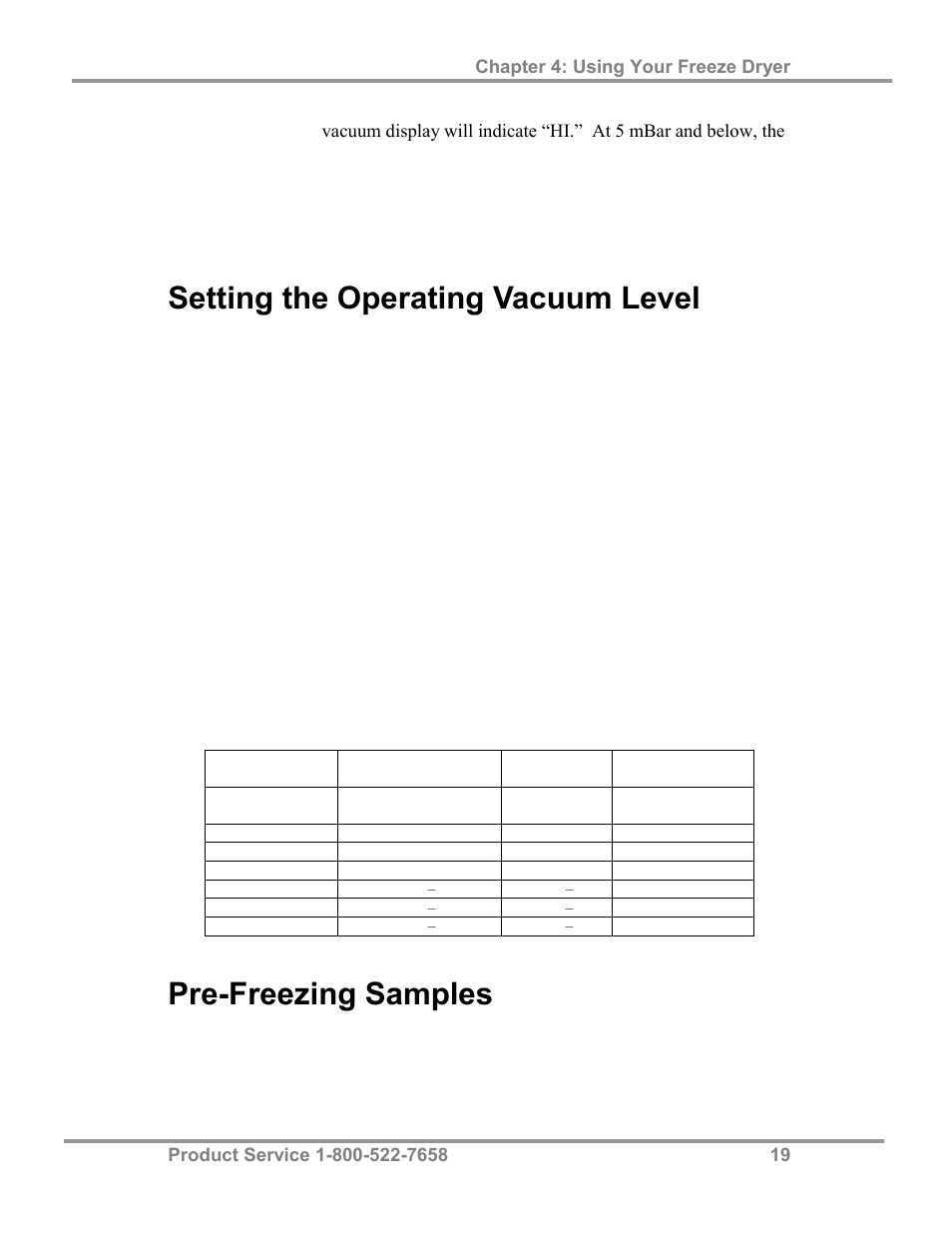 Setting the operating vacuum level, Pre-freezing samples | Labconco FreeZone 4.5 Liter Freeze Dry Systems 77510 Series User Manual | Page 23 / 56