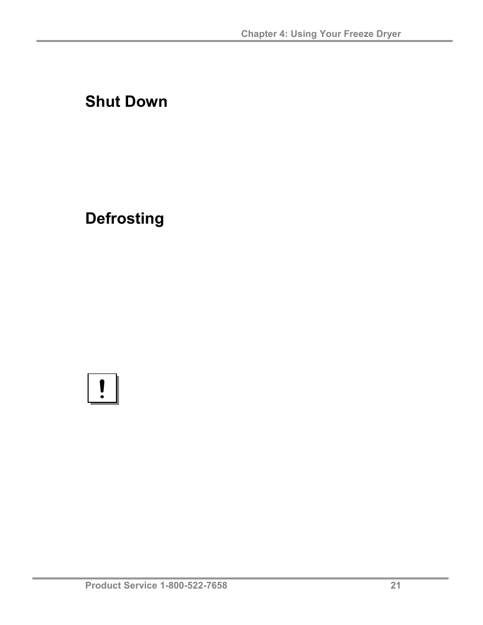 Shut down, Defrosting | Labconco FreeZone 4.5 Liter Freeze Dry Systems 77510 Series User Manual | Page 25 / 56