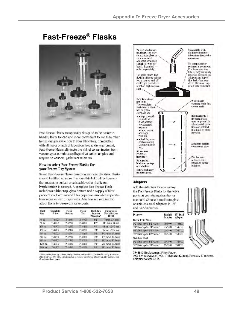 Fast-freeze, Flasks | Labconco FreeZone 4.5 Liter Freeze Dry Systems 77510 Series User Manual | Page 53 / 56