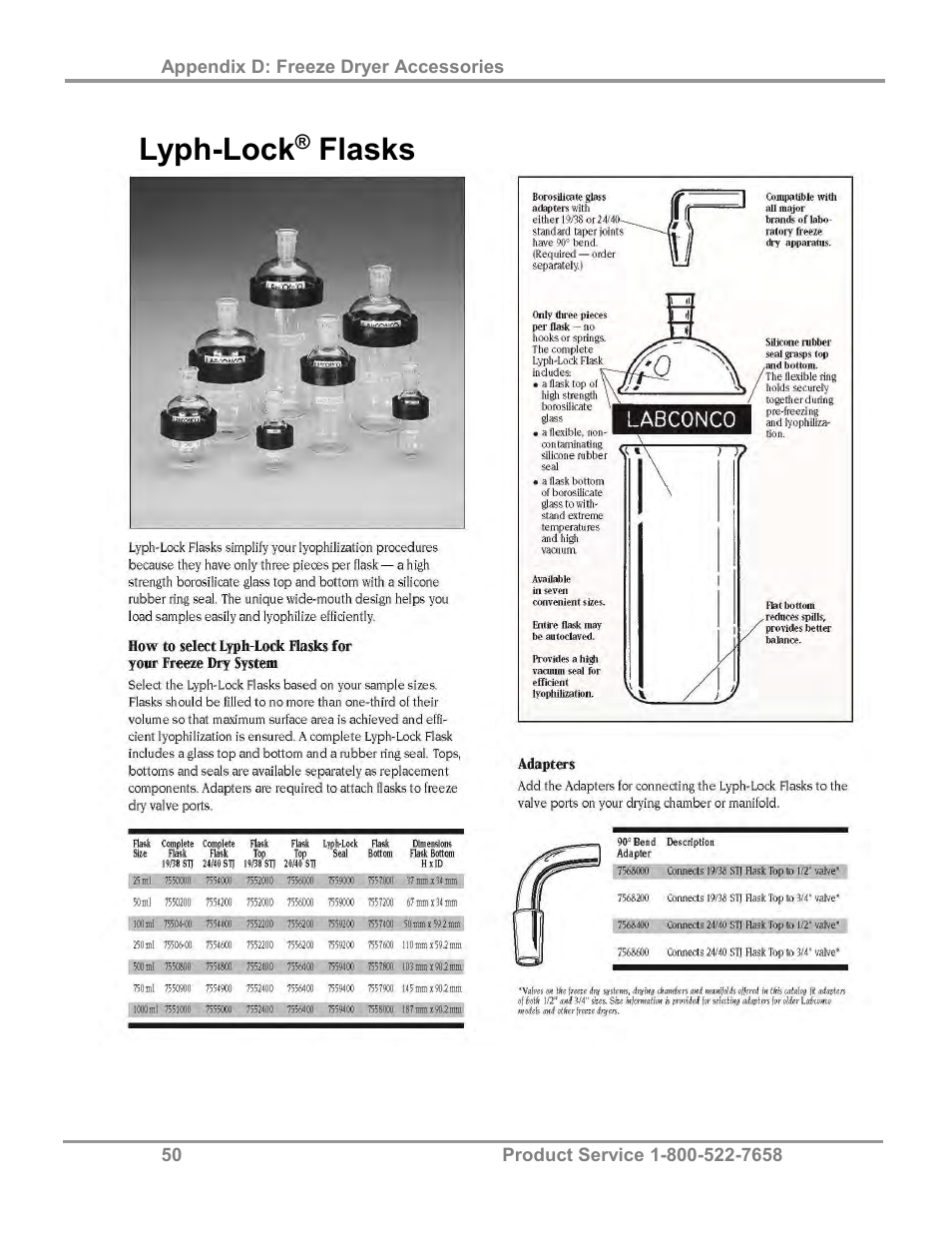 Lyph-lock, Flasks | Labconco FreeZone 4.5 Liter Freeze Dry Systems 77510 Series User Manual | Page 54 / 56