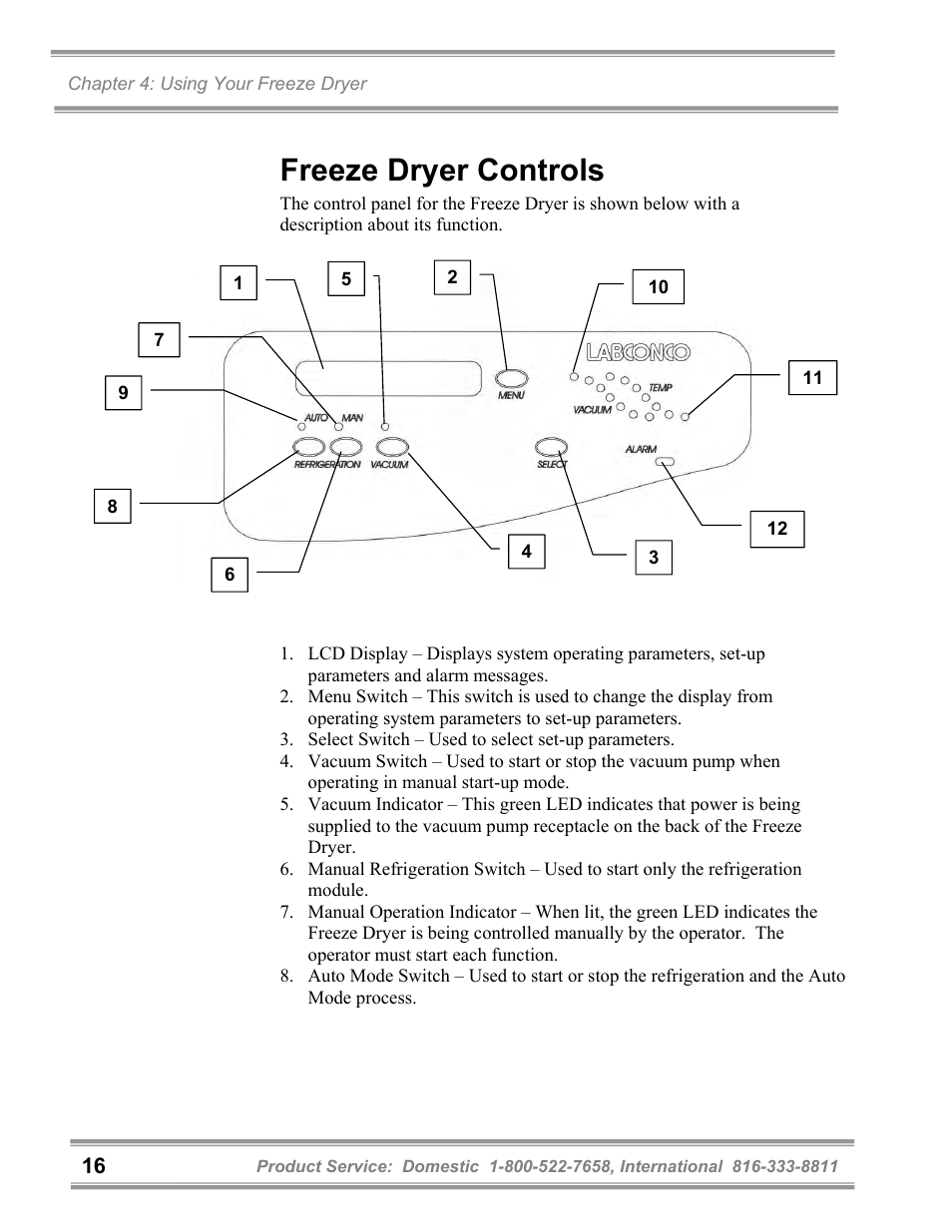 Freeze dryer controls | Labconco FreeZone 6 Liter Benchtop Freeze Dry Systems 77520 Series User Manual | Page 20 / 66