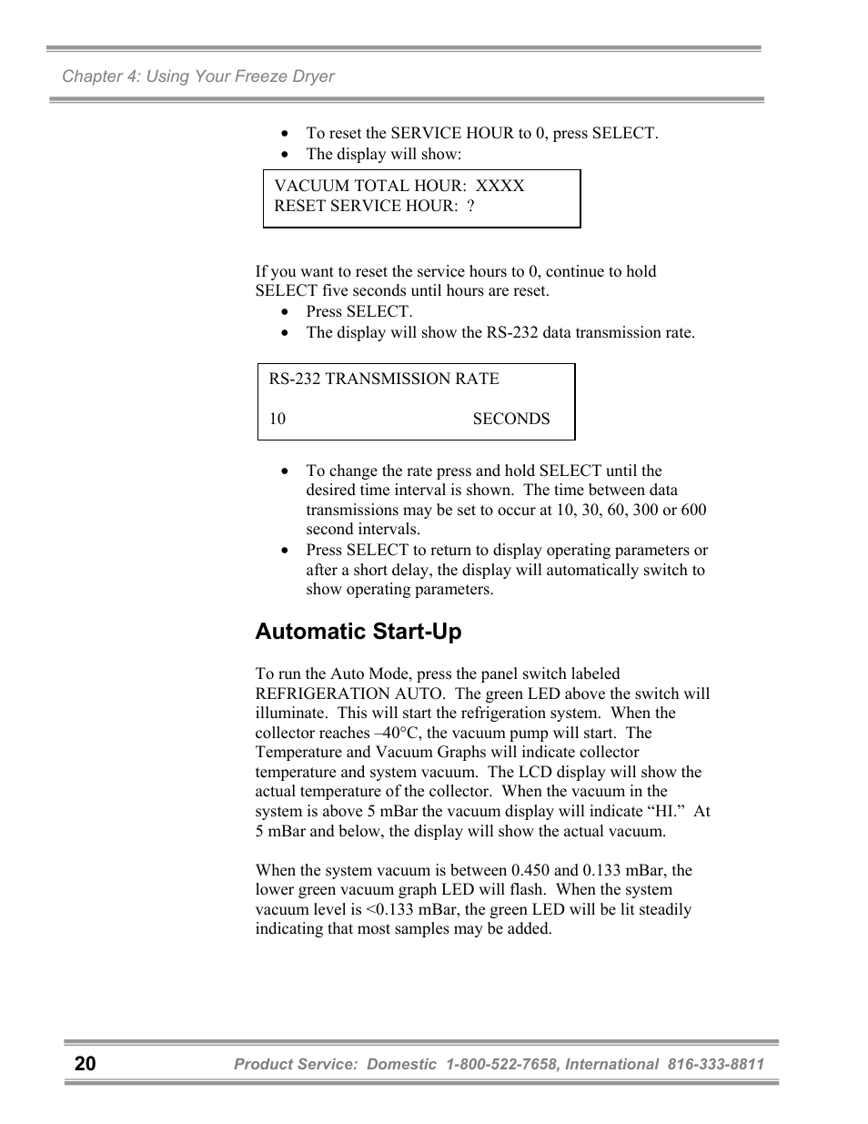 Automatic start-up | Labconco FreeZone 6 Liter Benchtop Freeze Dry Systems 77520 Series User Manual | Page 24 / 66