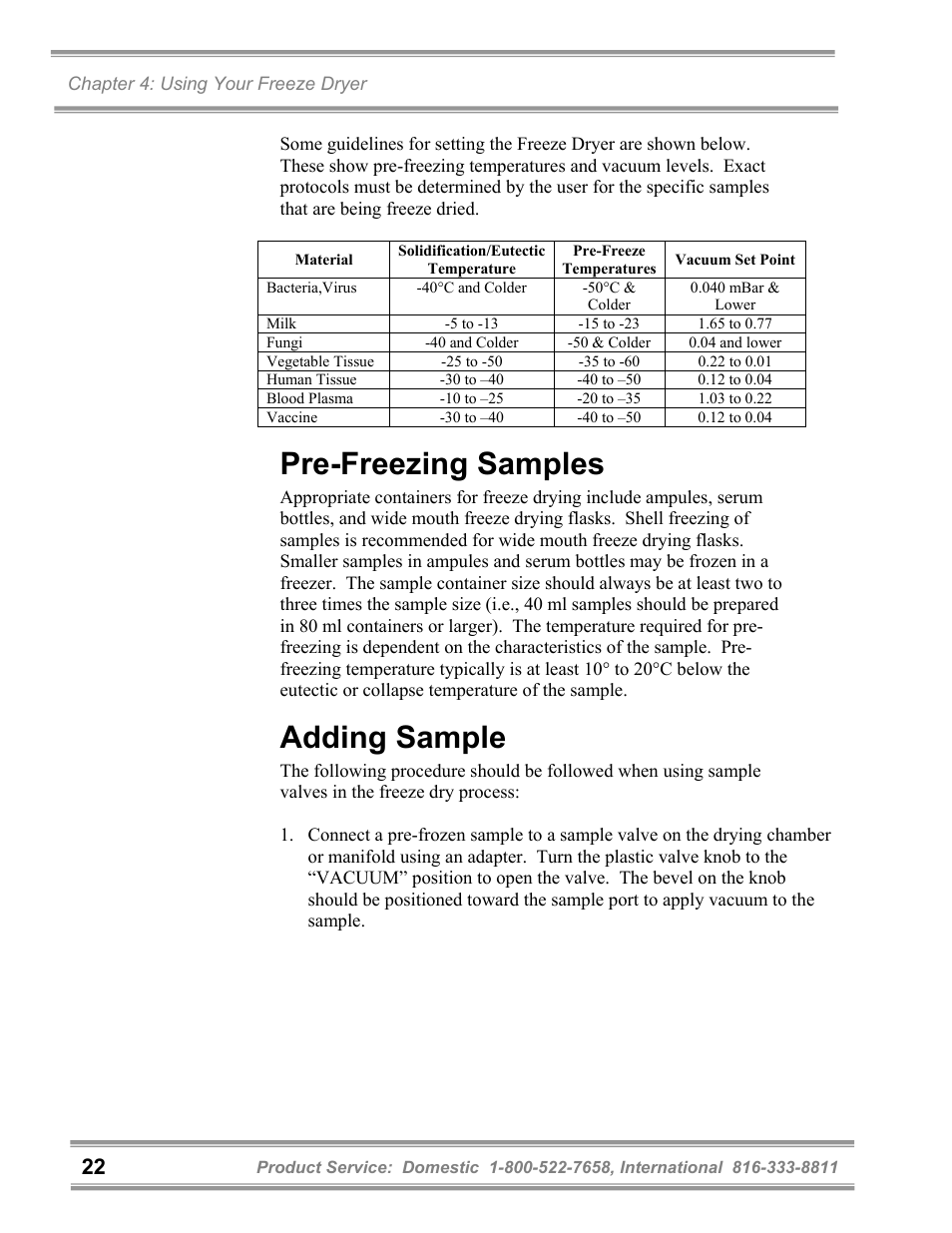 Pre-freezing samples, Adding sample | Labconco FreeZone 6 Liter Benchtop Freeze Dry Systems 77520 Series User Manual | Page 26 / 66