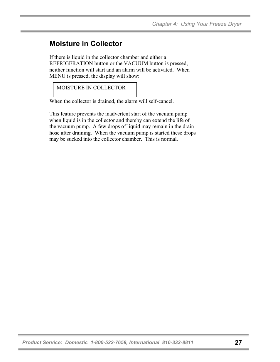 Moisture in collector | Labconco FreeZone 6 Liter Benchtop Freeze Dry Systems 77520 Series User Manual | Page 31 / 66