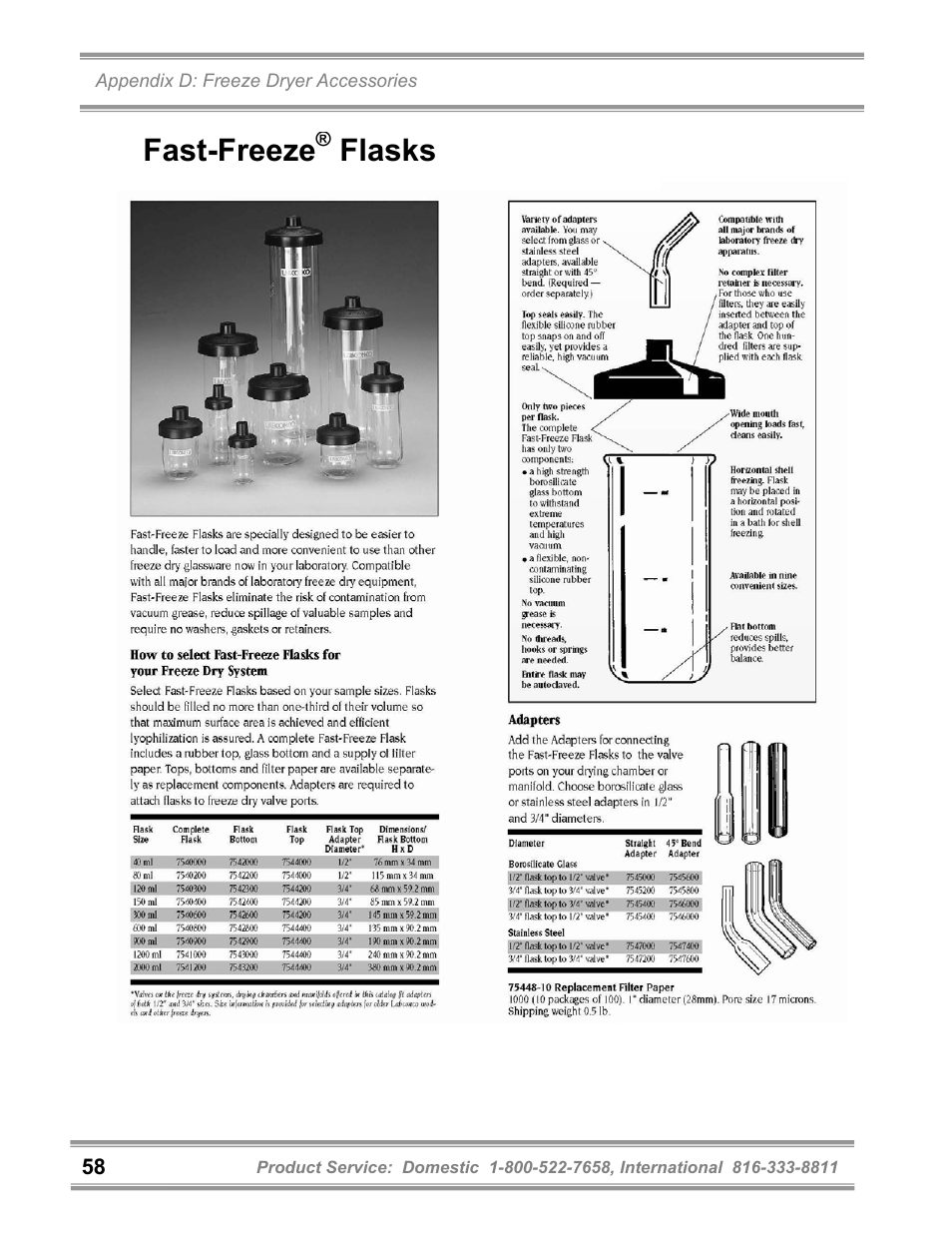 Fast-freeze, Flasks | Labconco FreeZone 6 Liter Benchtop Freeze Dry Systems 77520 Series User Manual | Page 62 / 66