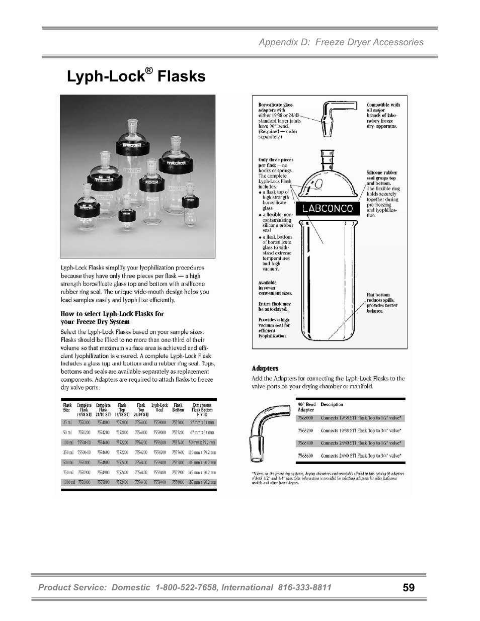 Lyph-lock, Flasks | Labconco FreeZone 6 Liter Benchtop Freeze Dry Systems 77520 Series User Manual | Page 63 / 66