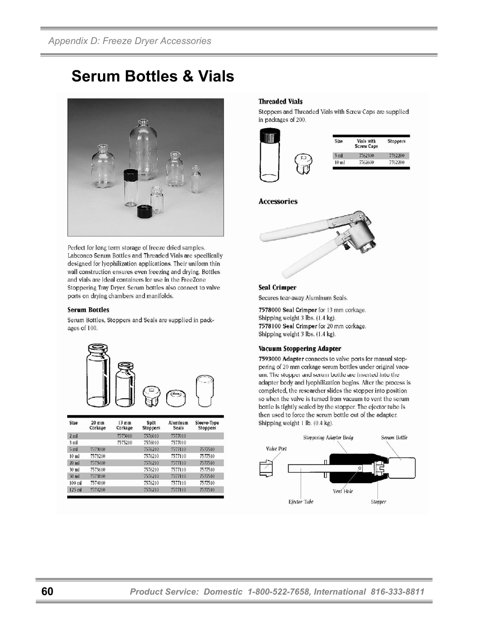 Serum bottles & vials | Labconco FreeZone 6 Liter Benchtop Freeze Dry Systems 77520 Series User Manual | Page 64 / 66