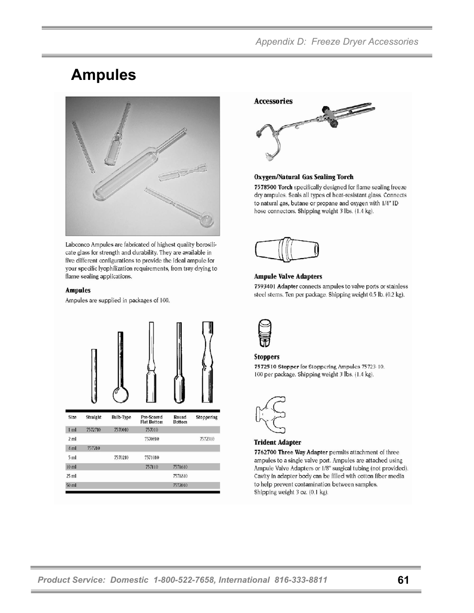 Ampules | Labconco FreeZone 6 Liter Benchtop Freeze Dry Systems 77520 Series User Manual | Page 65 / 66